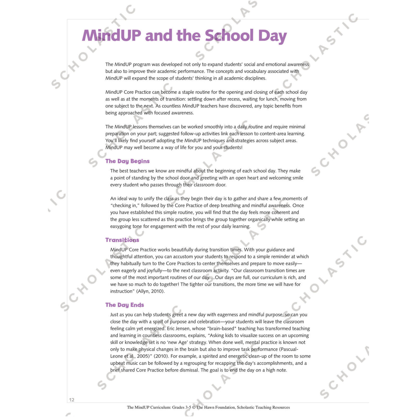 SCHOLASTIC TEACHING RESOURCES The MindUP Curriculum: Grades 3-5