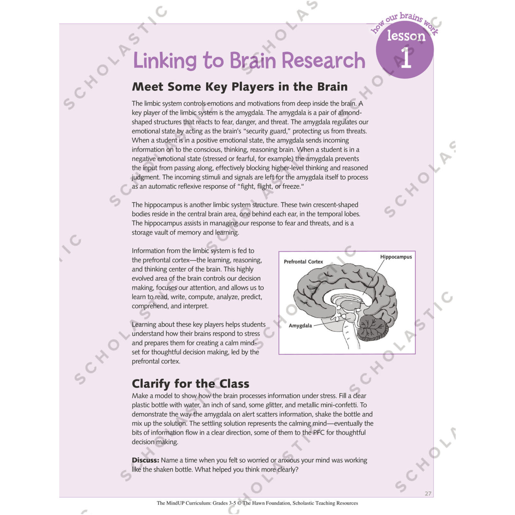 SCHOLASTIC TEACHING RESOURCES The MindUP Curriculum: Grades 3-5