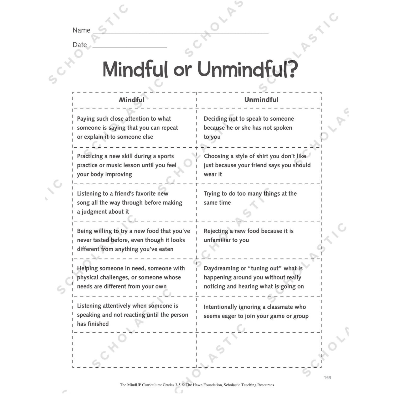 SCHOLASTIC TEACHING RESOURCES The MindUP Curriculum: Grades 3-5