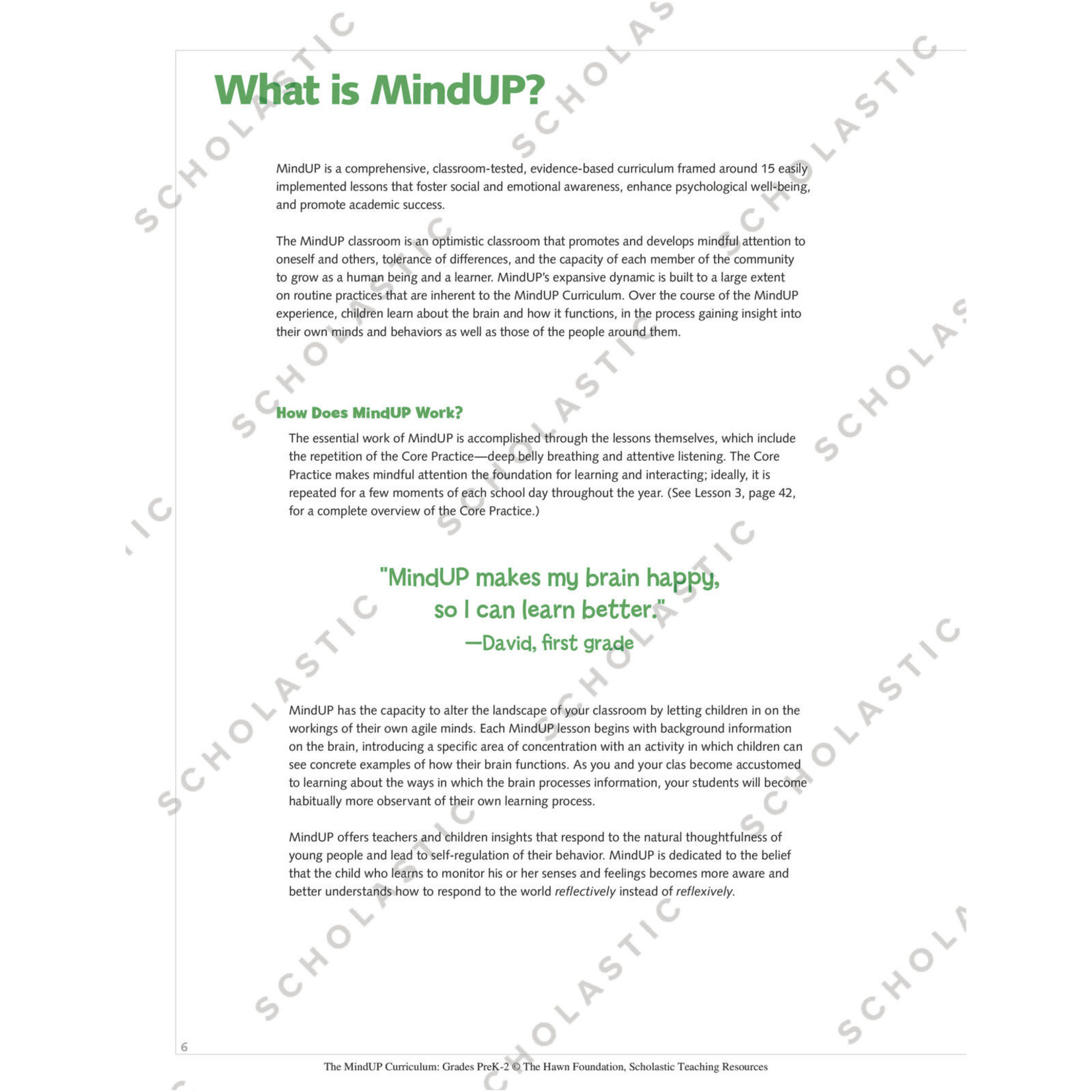 SCHOLASTIC TEACHING RESOURCES The MindUP Curriculum: Grades PreK-2