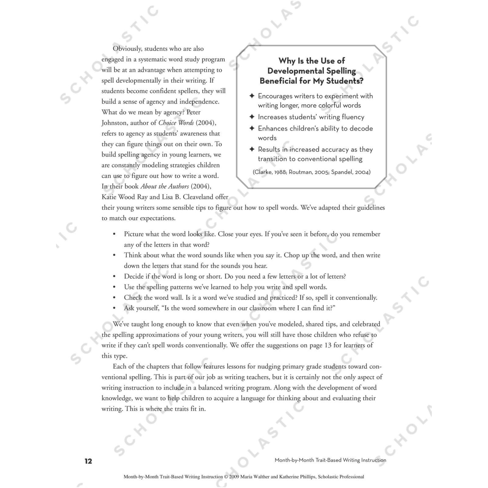 SCHOLASTIC TEACHING RESOURCES Month-by-Month Trait-Based Writing Instruction