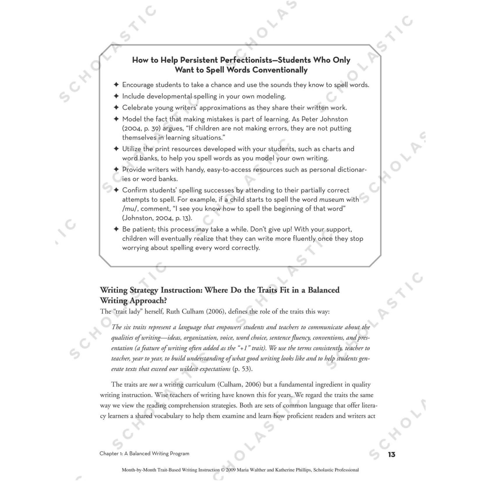 SCHOLASTIC TEACHING RESOURCES Month-by-Month Trait-Based Writing Instruction
