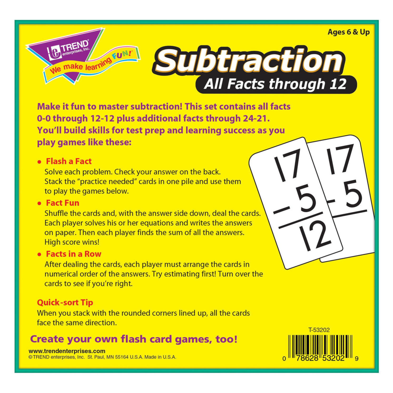TREND ENTERPRISES INC Subtraction 0-12 All Facts Skill Drill Flash Cards