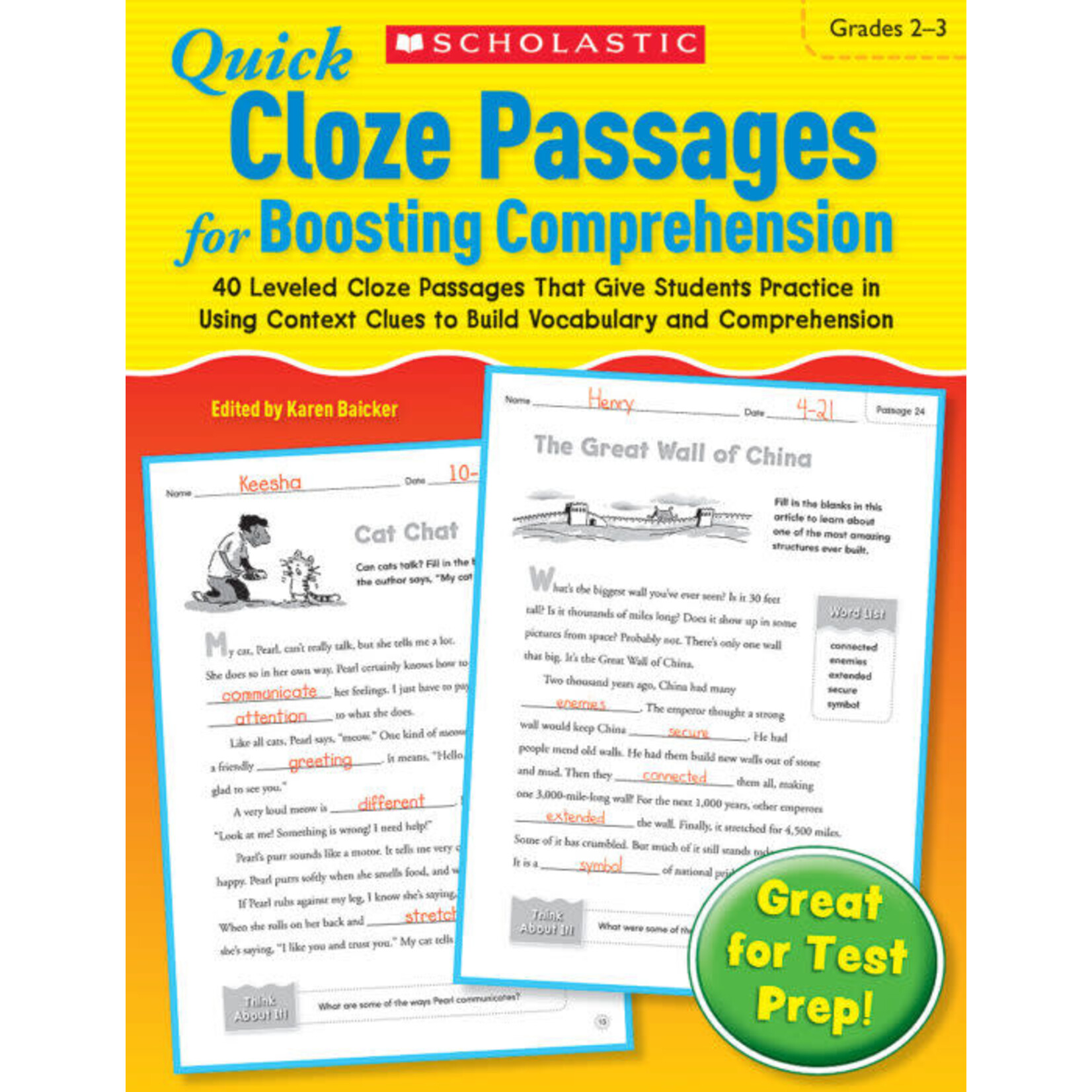 SCHOLASTIC TEACHING RESOURCES Quick Cloze Passages for Boosting Comprehension 2-3