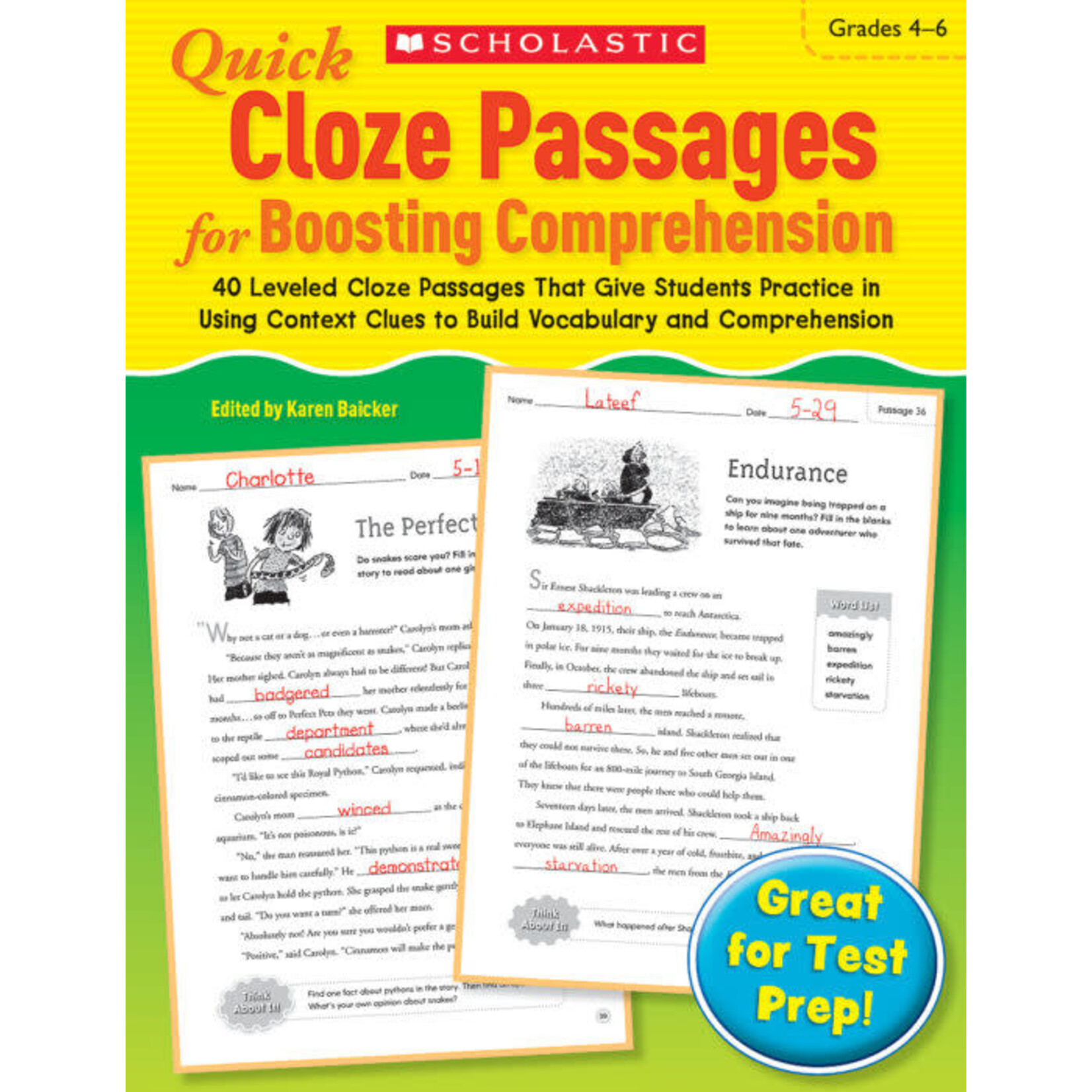SCHOLASTIC TEACHING RESOURCES Quick Cloze Passages for Boosting Comprehension 4-6
