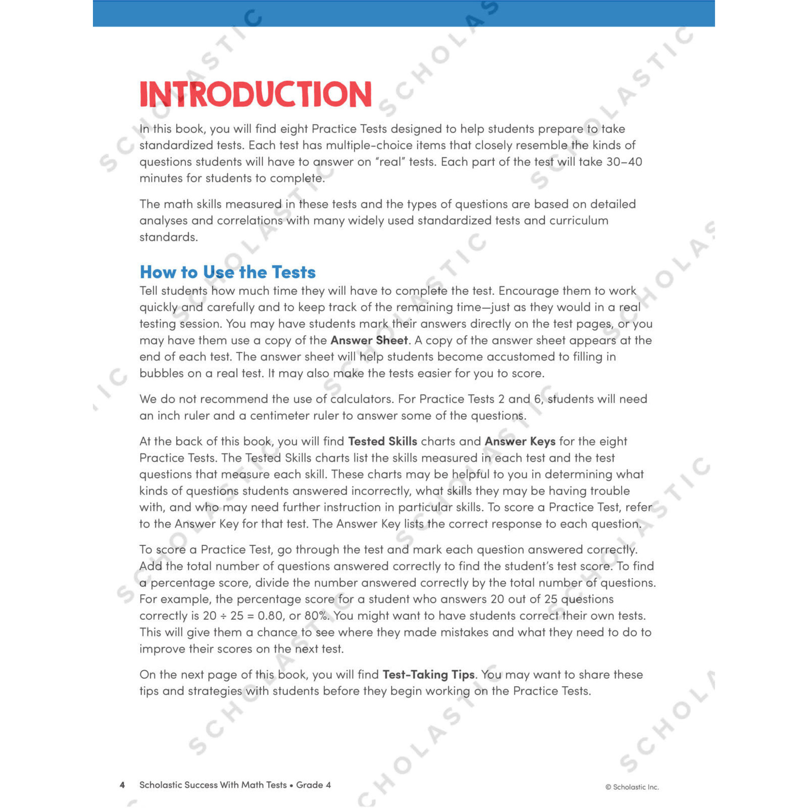 SCHOLASTIC TEACHING RESOURCES Scholastic Success With Math Tests: Grade 4 Workbook