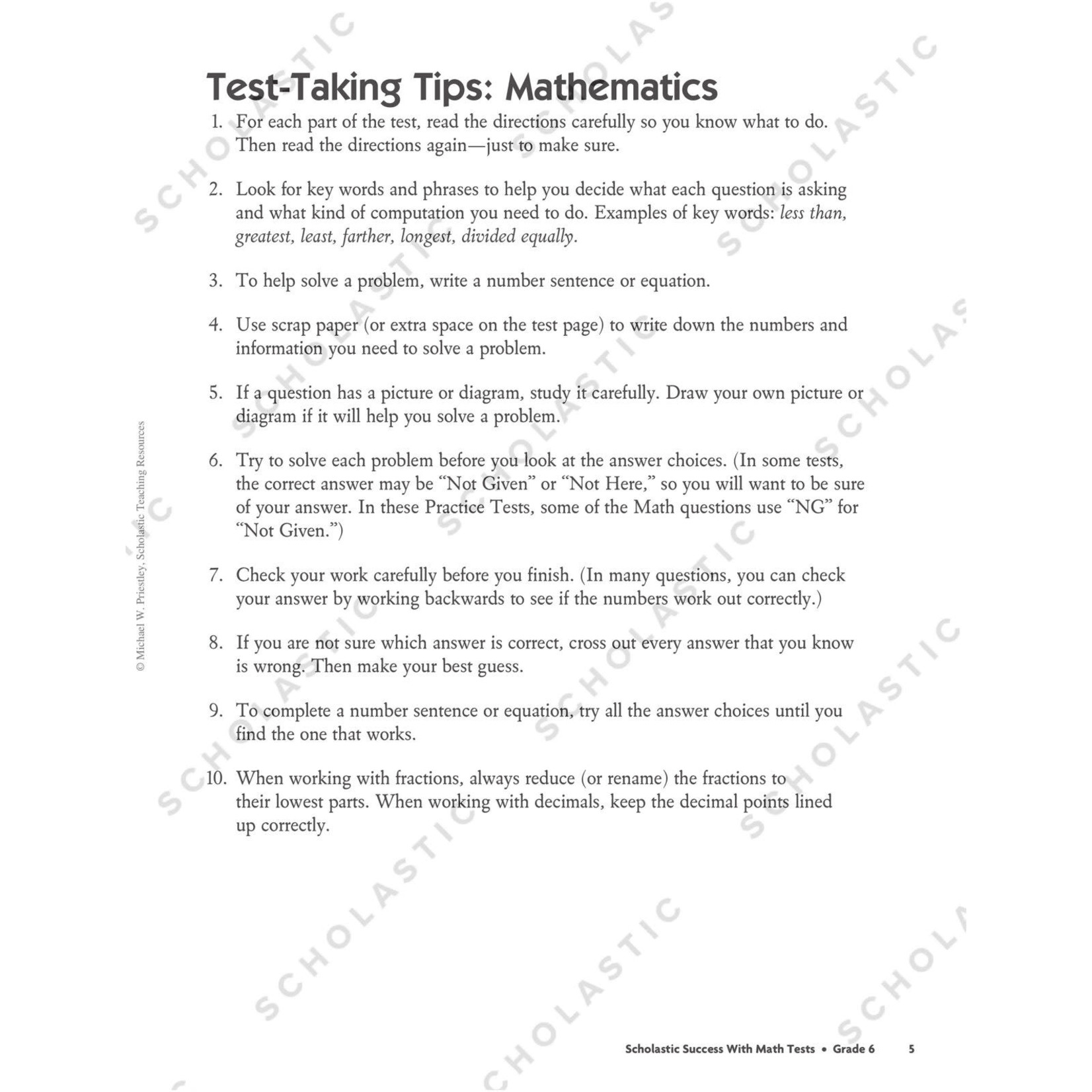 SCHOLASTIC TEACHING RESOURCES Scholastic Success With Math Tests: Grade 6 Workbook