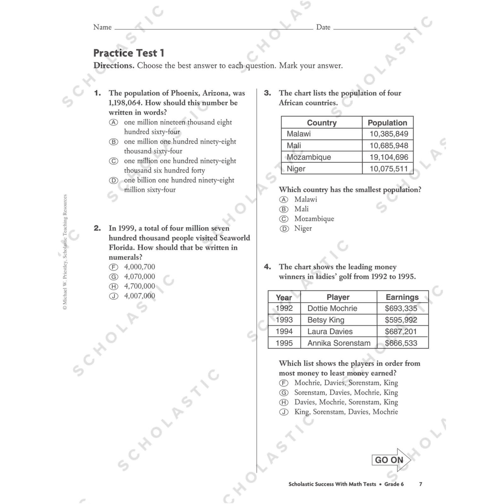 SCHOLASTIC TEACHING RESOURCES Scholastic Success With Math Tests: Grade 6 Workbook