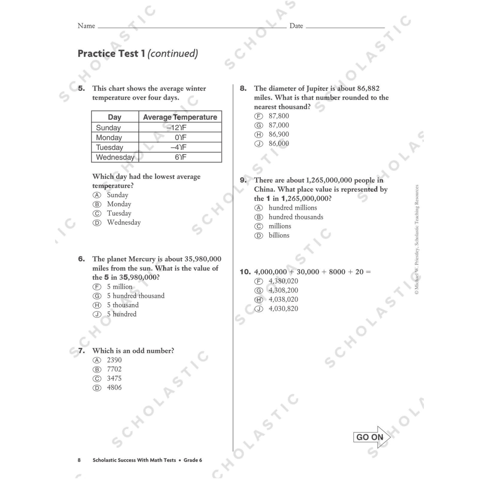 SCHOLASTIC TEACHING RESOURCES Scholastic Success With Math Tests: Grade 6 Workbook