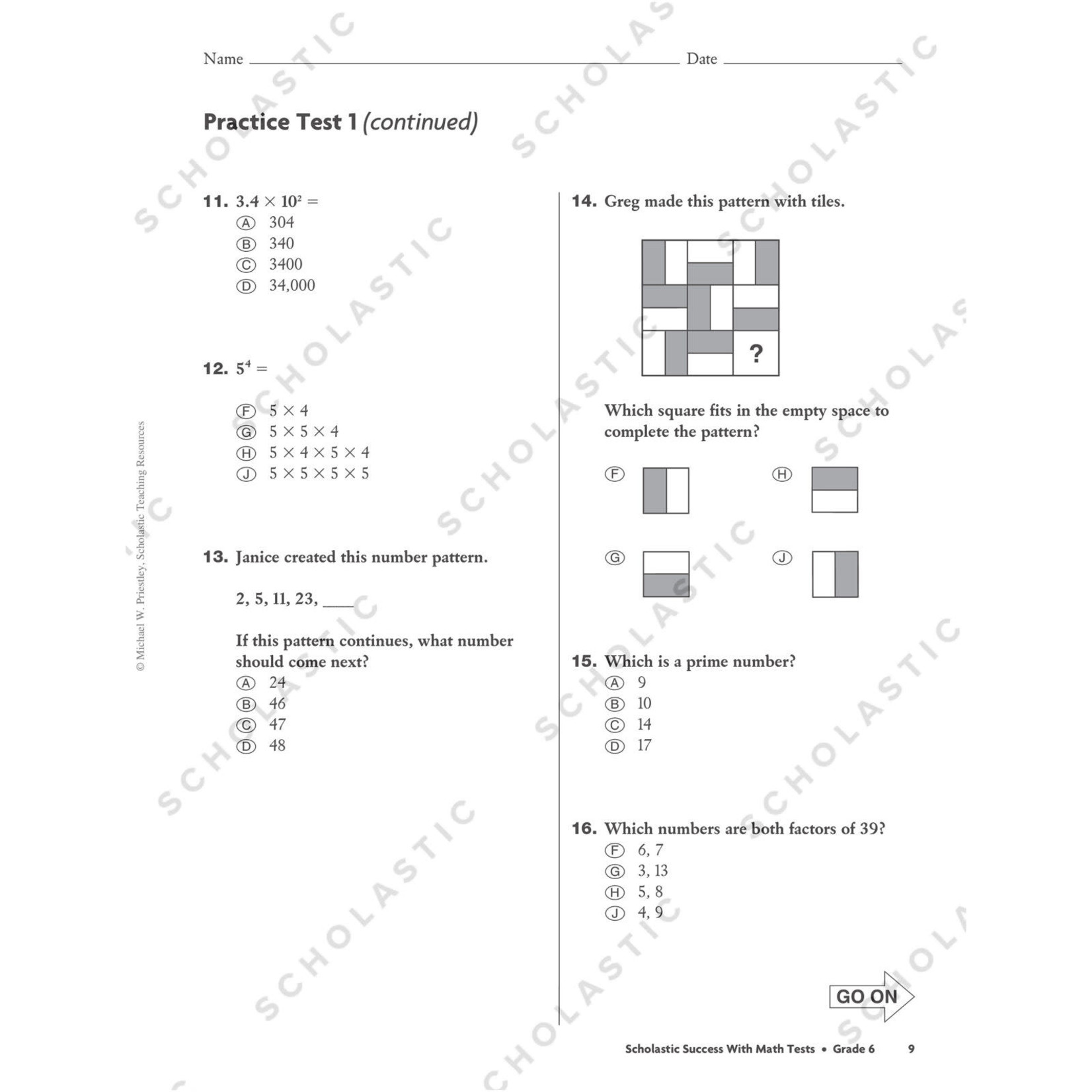 SCHOLASTIC TEACHING RESOURCES Scholastic Success With Math Tests: Grade 6 Workbook