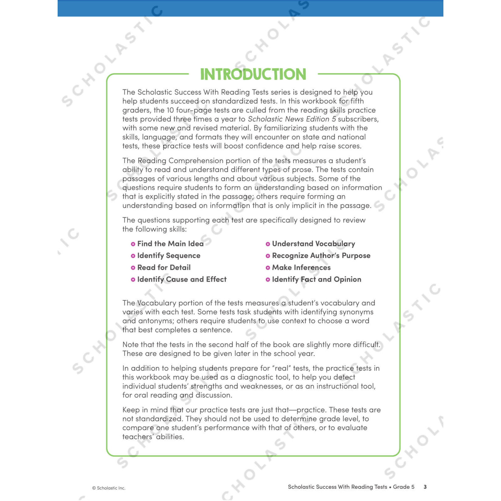 SCHOLASTIC TEACHING RESOURCES Scholastic Success With Reading Tests: Grade 5 Workbook