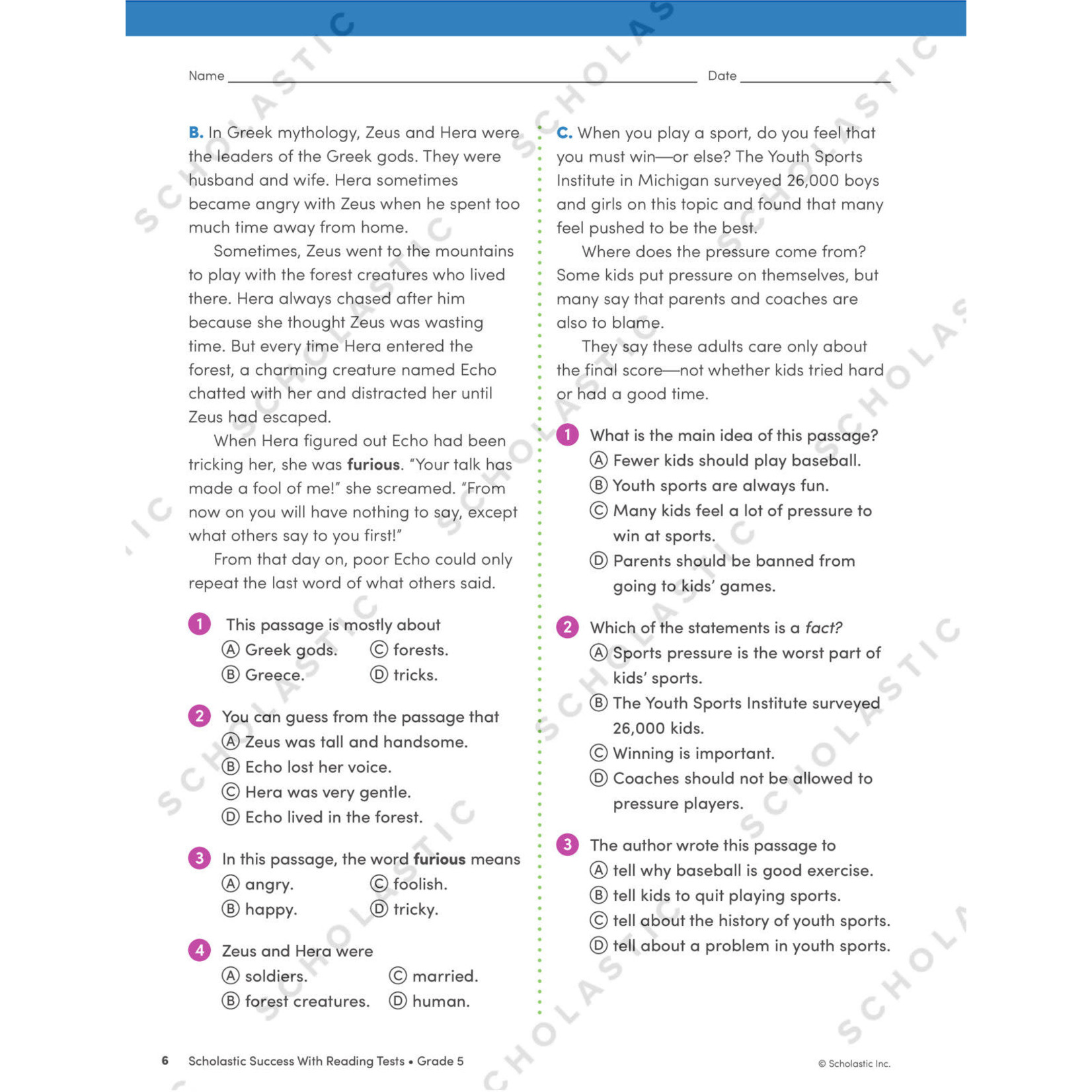 SCHOLASTIC TEACHING RESOURCES Scholastic Success With Reading Tests: Grade 5 Workbook