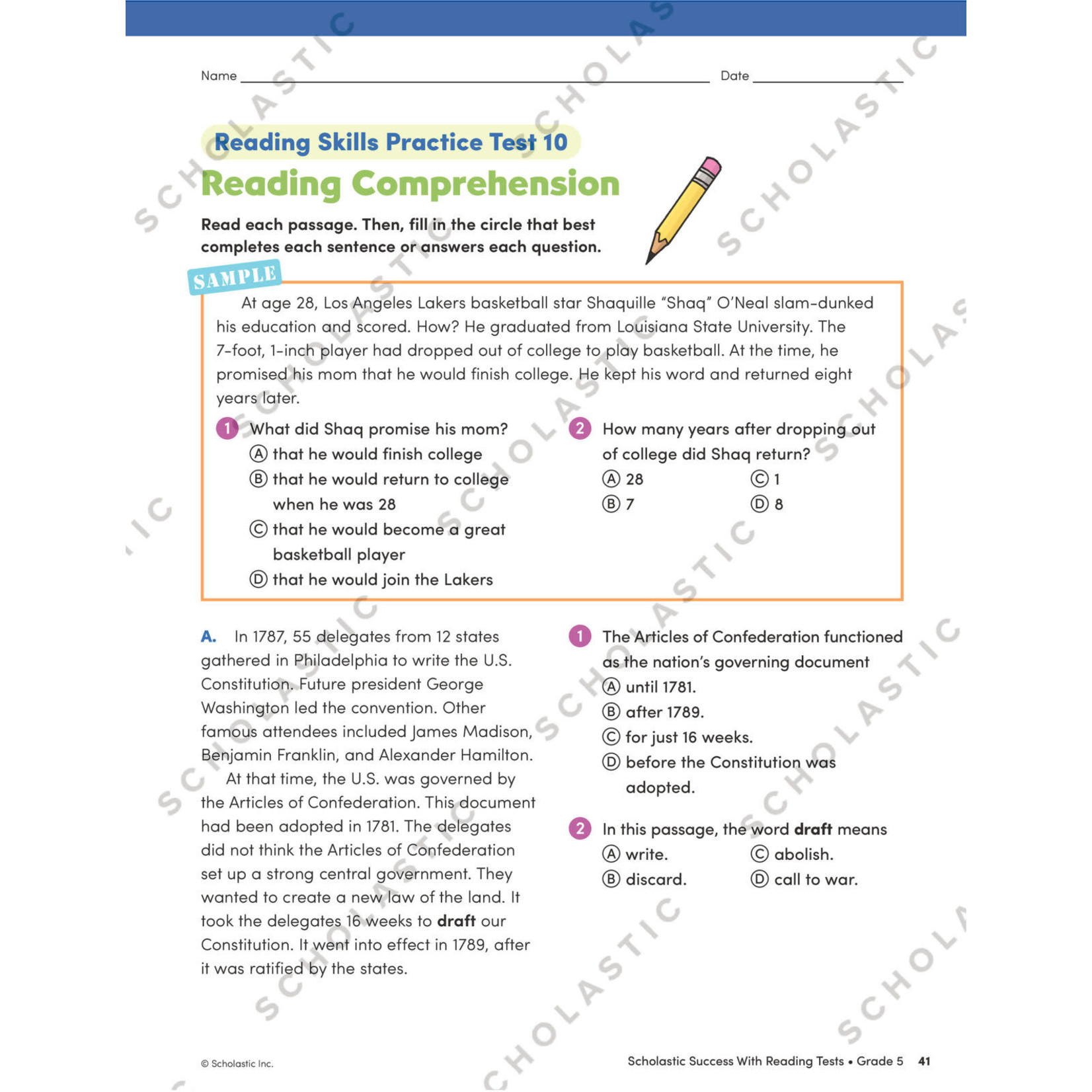 SCHOLASTIC TEACHING RESOURCES Scholastic Success With Reading Tests: Grade 5 Workbook