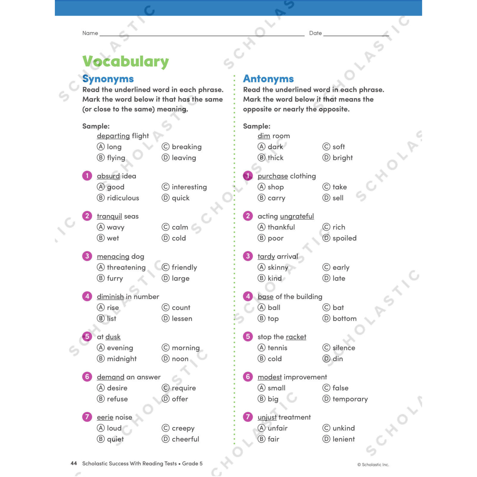 SCHOLASTIC TEACHING RESOURCES Scholastic Success With Reading Tests: Grade 5 Workbook