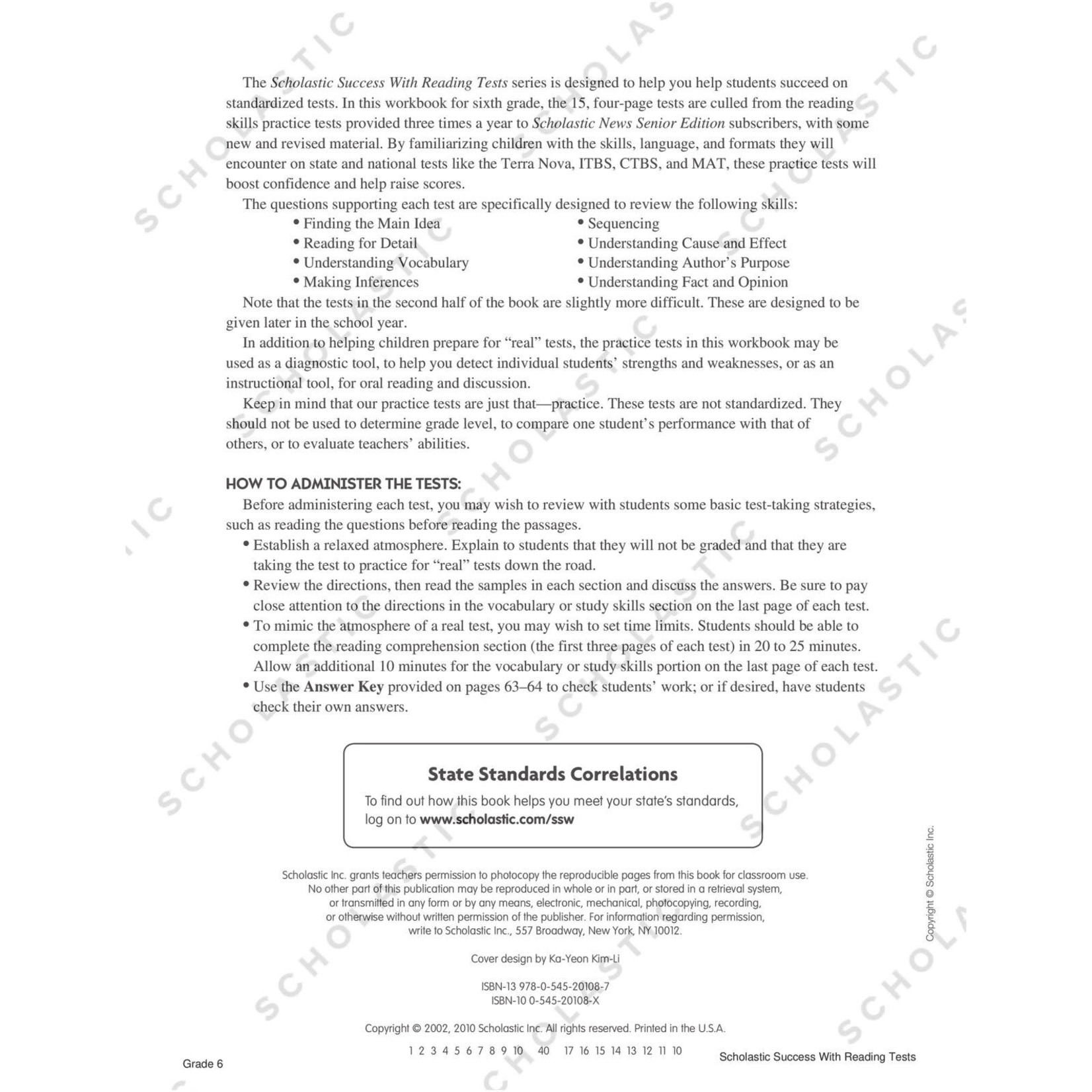 SCHOLASTIC TEACHING RESOURCES Scholastic Success With Reading Tests: Grade 6 Workbook