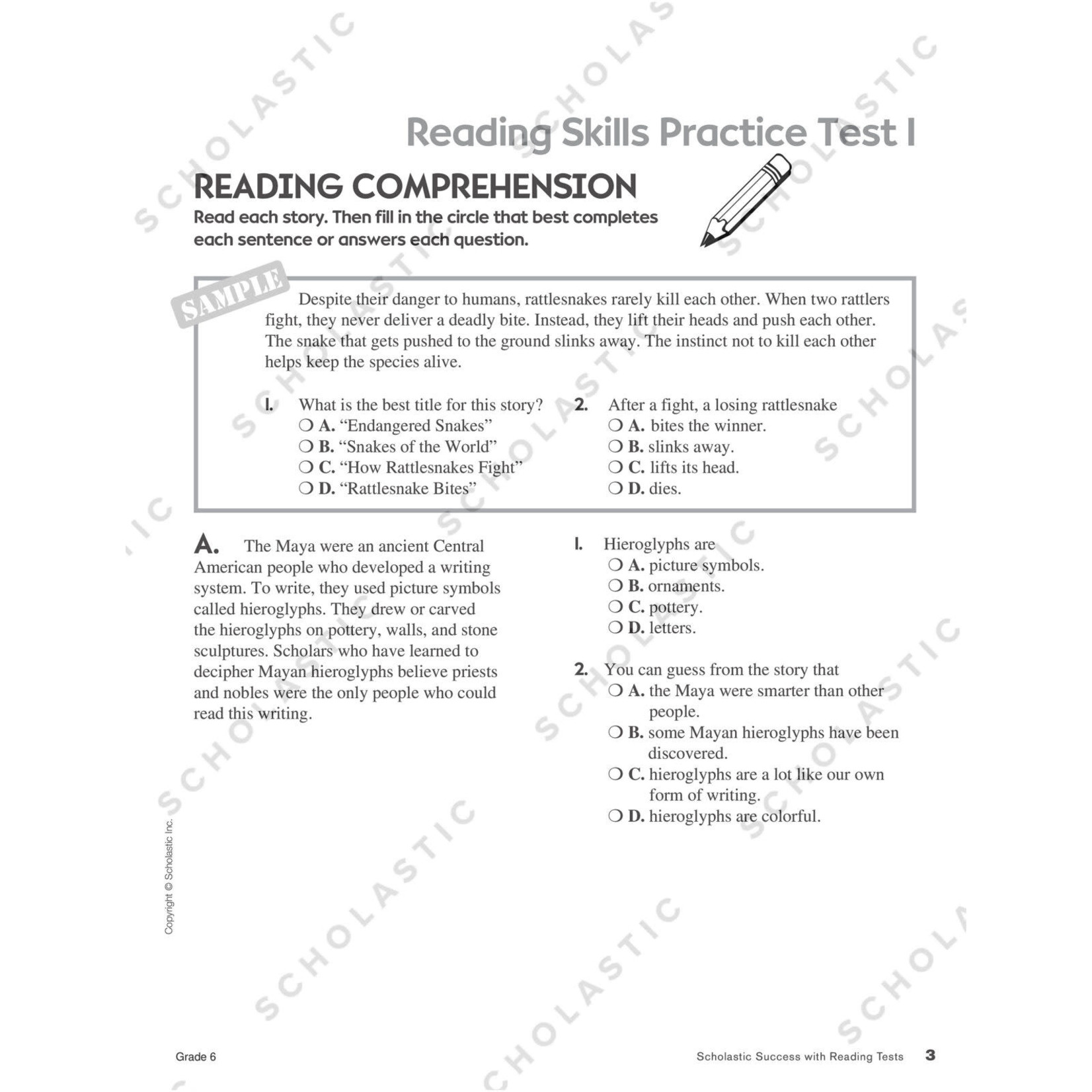SCHOLASTIC TEACHING RESOURCES Scholastic Success With Reading Tests: Grade 6 Workbook