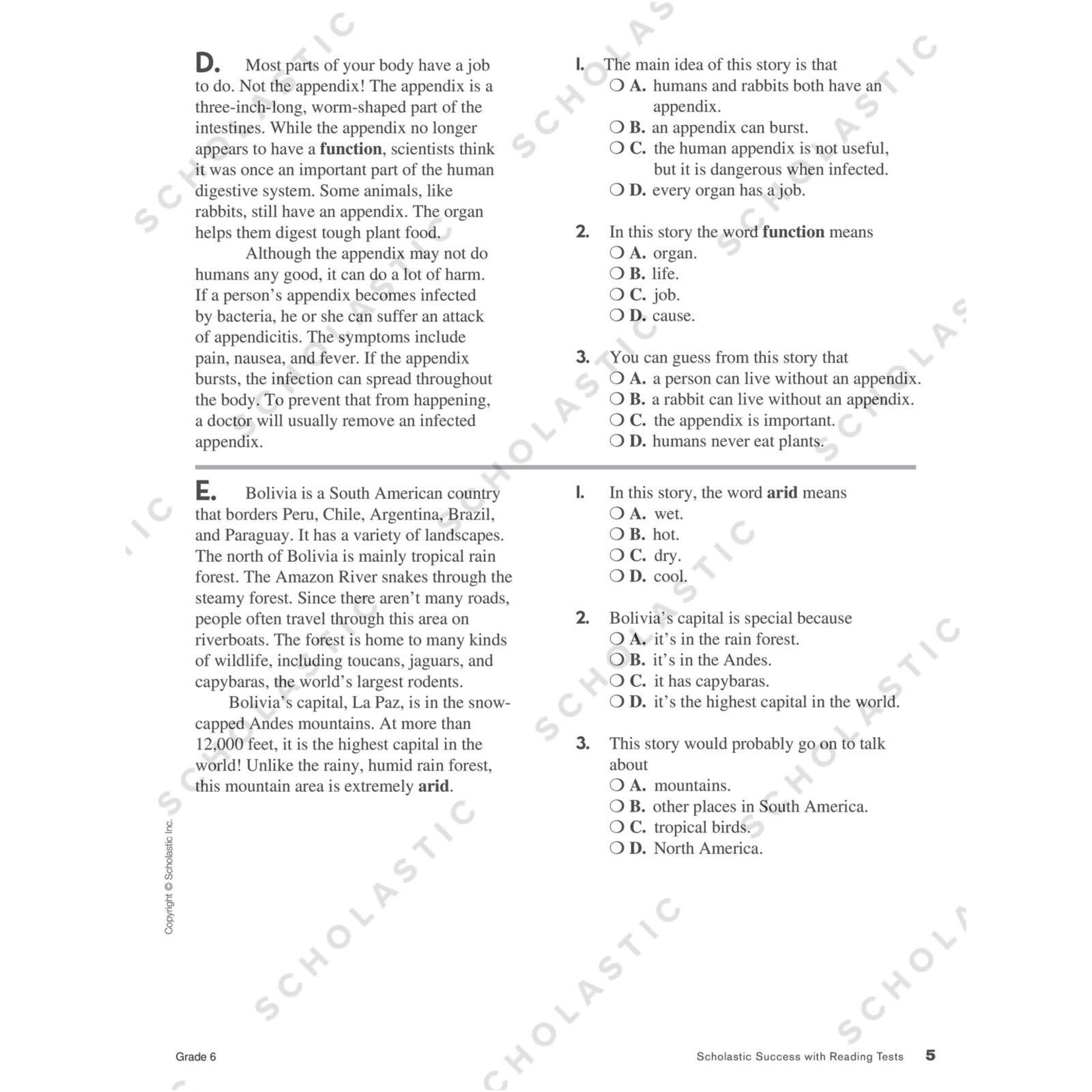 SCHOLASTIC TEACHING RESOURCES Scholastic Success With Reading Tests: Grade 6 Workbook