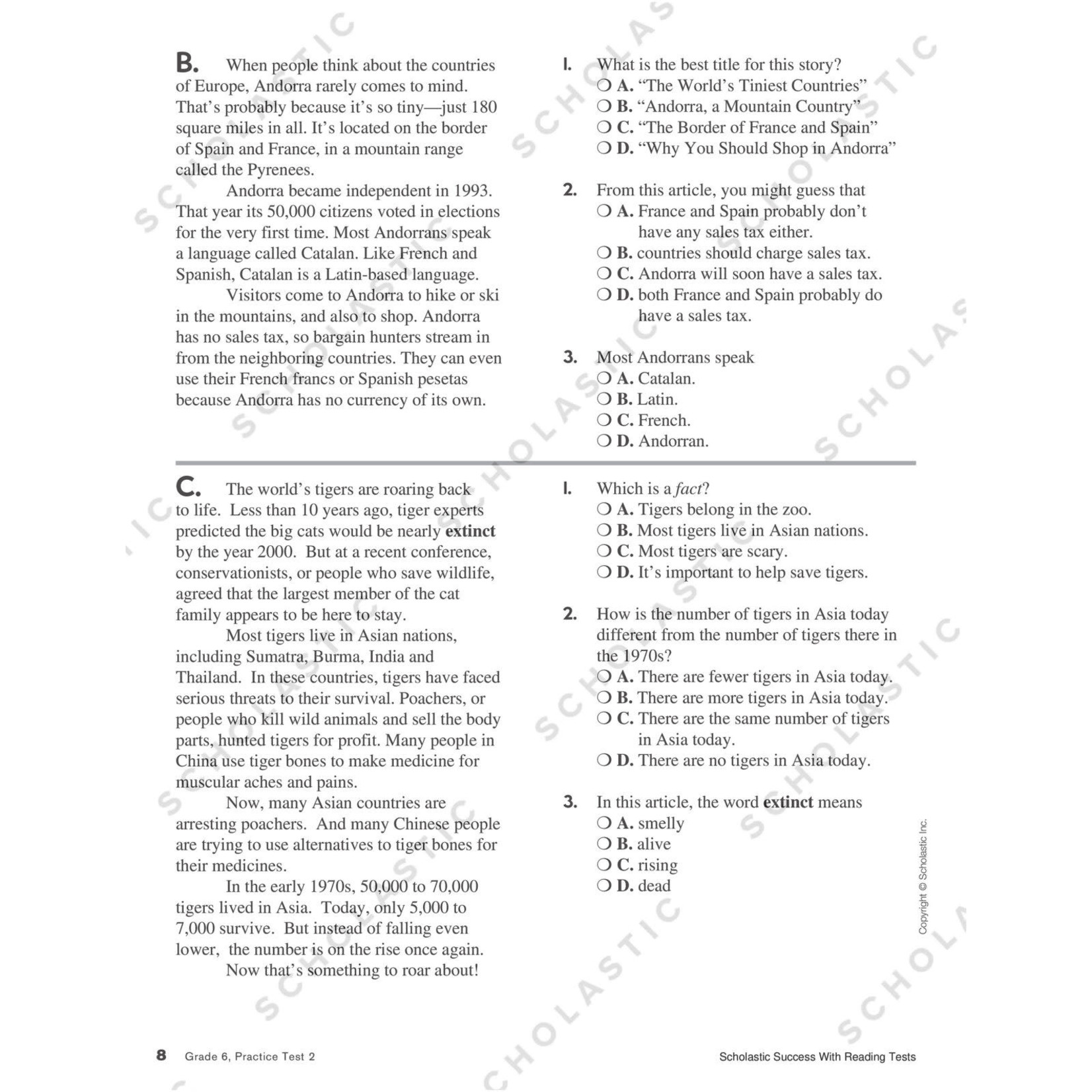 SCHOLASTIC TEACHING RESOURCES Scholastic Success With Reading Tests: Grade 6 Workbook