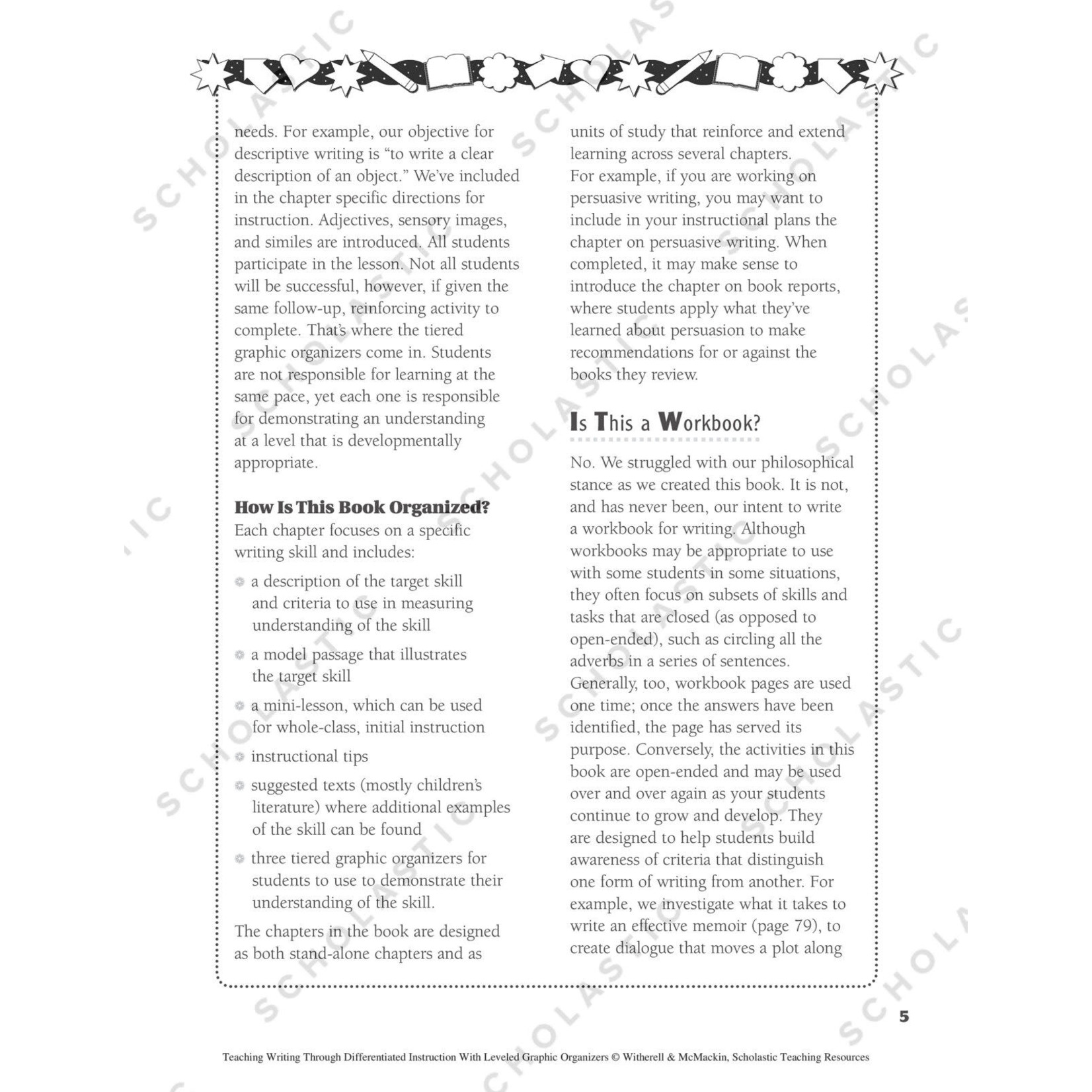 SCHOLASTIC TEACHING RESOURCES Teaching Writing Through Differentiated Instruction With Leveled Graphic Organizers