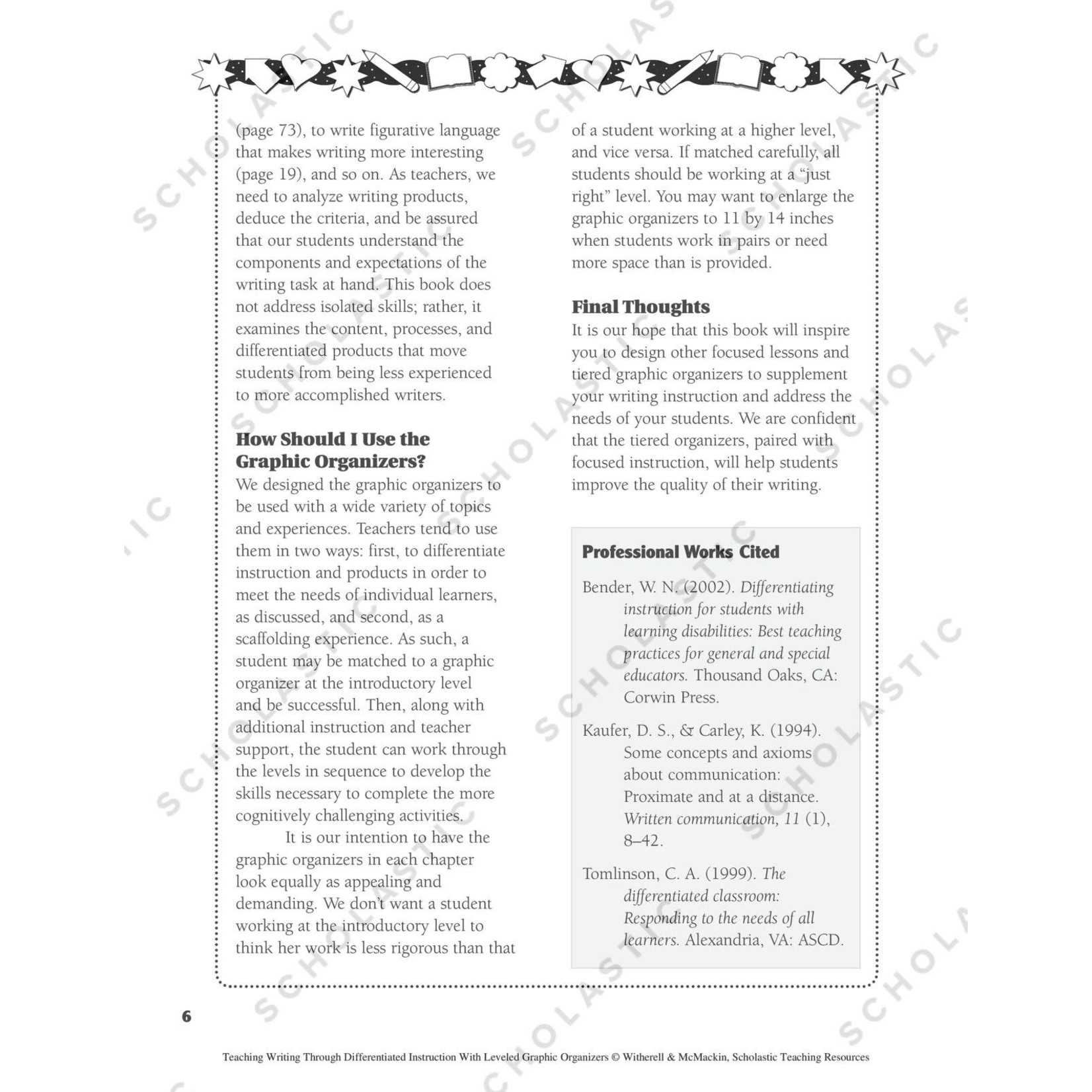 SCHOLASTIC TEACHING RESOURCES Teaching Writing Through Differentiated Instruction With Leveled Graphic Organizers