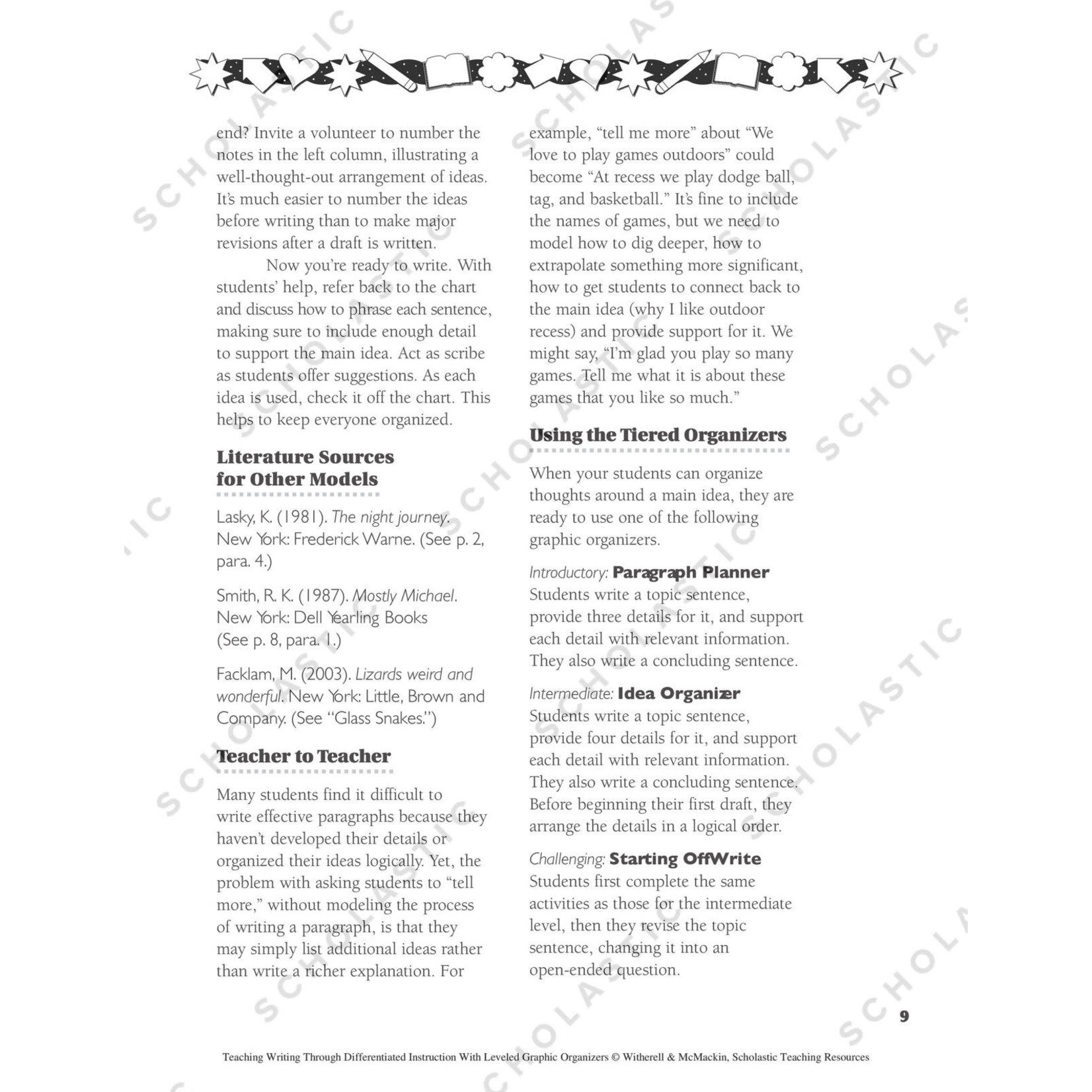 SCHOLASTIC TEACHING RESOURCES Teaching Writing Through Differentiated Instruction With Leveled Graphic Organizers