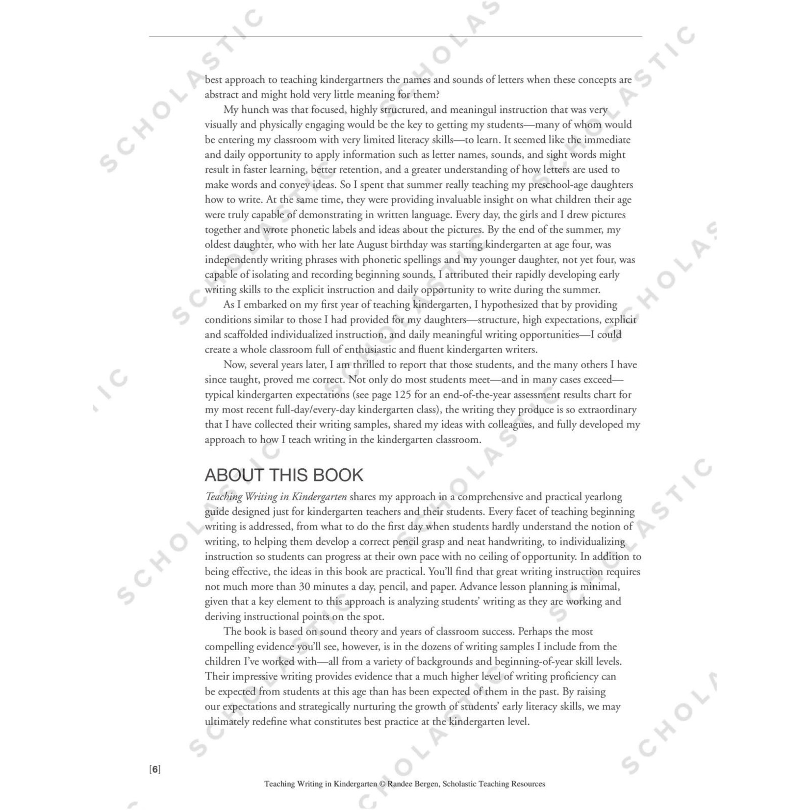 SCHOLASTIC TEACHING RESOURCES Teaching Writing in Kindergarten
