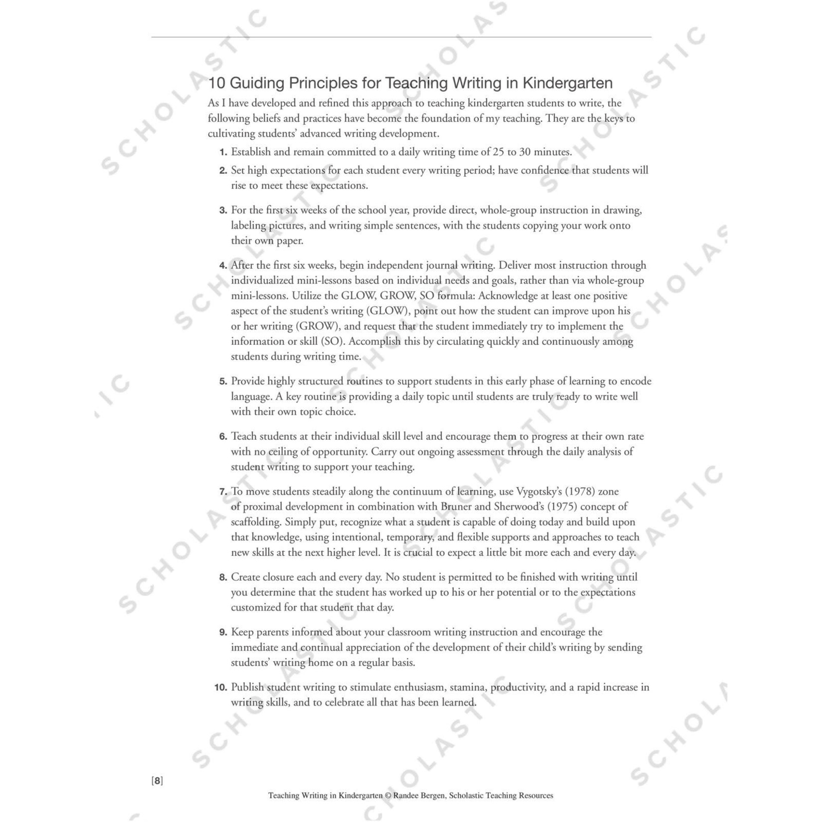 SCHOLASTIC TEACHING RESOURCES Teaching Writing in Kindergarten