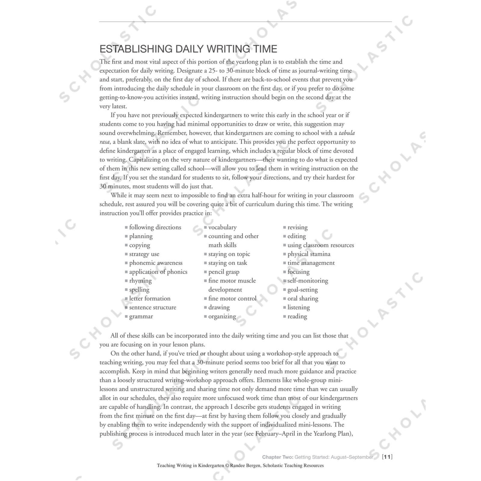 SCHOLASTIC TEACHING RESOURCES Teaching Writing in Kindergarten