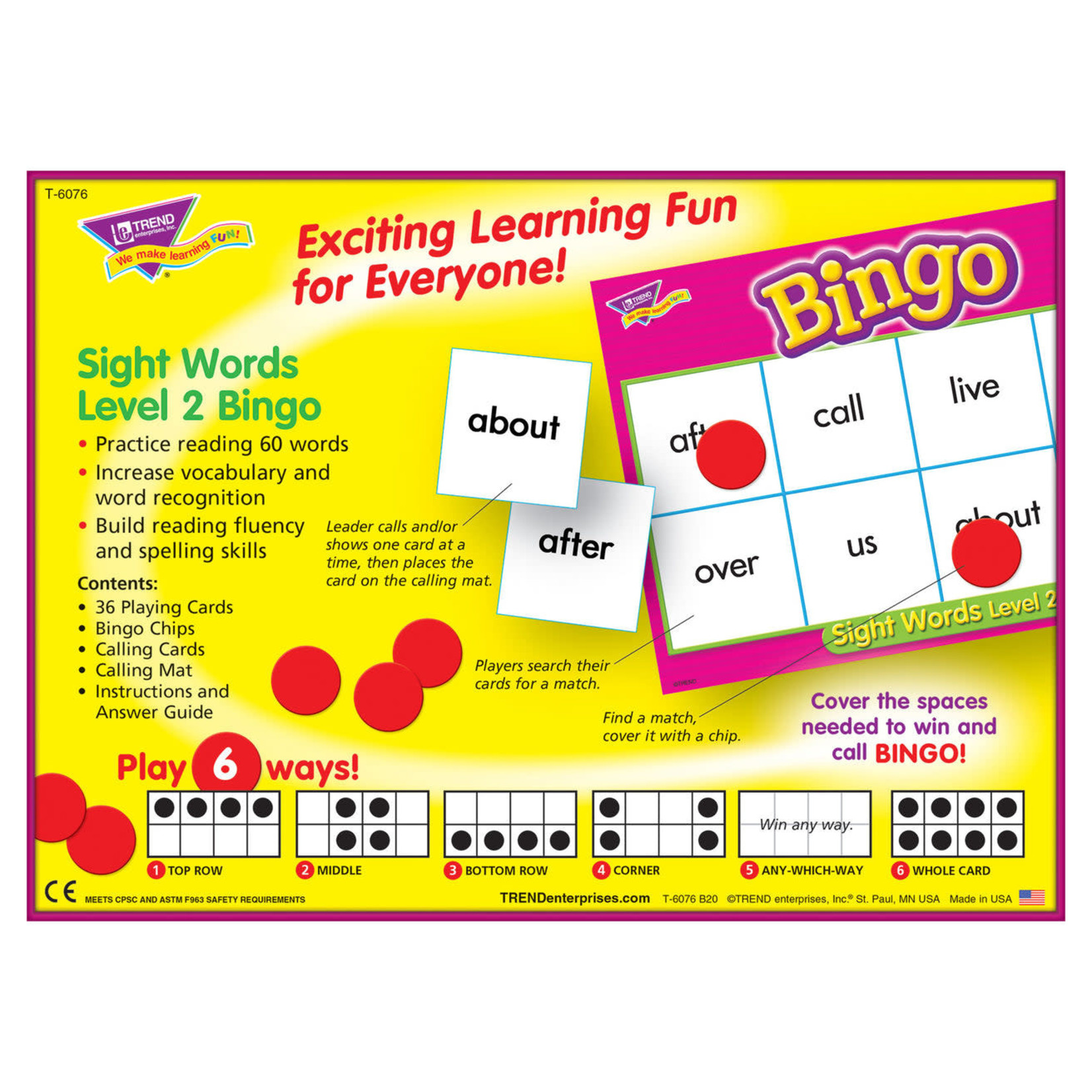 TREND ENTERPRISES INC Sight Words Level 2 Bingo Game