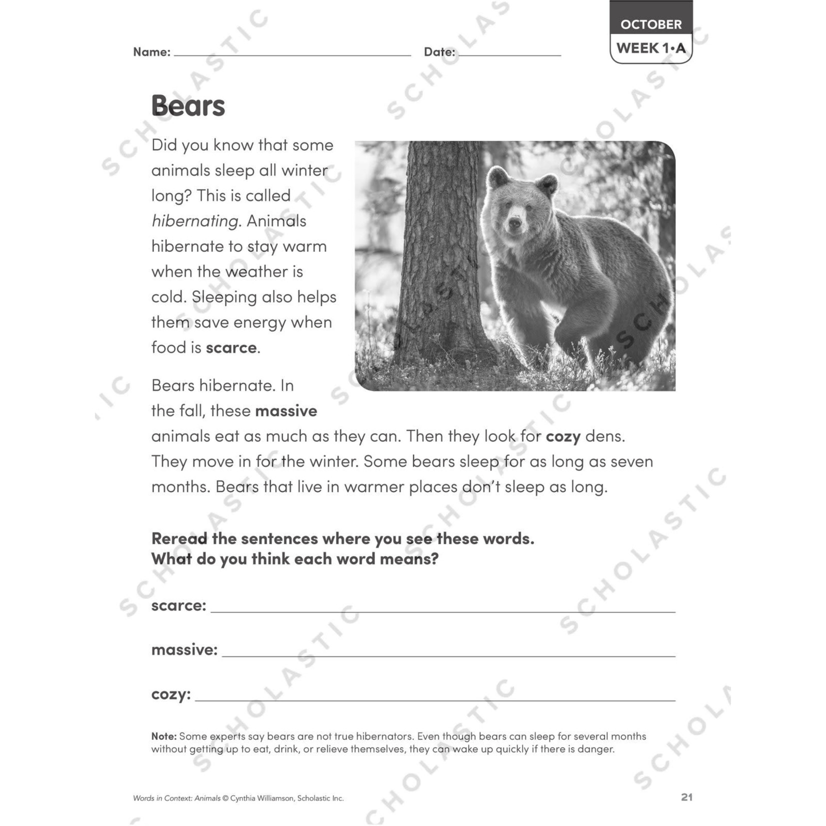 SCHOLASTIC TEACHING RESOURCES Words in Context: Animals