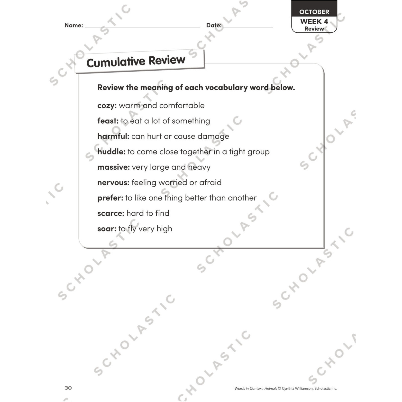 SCHOLASTIC TEACHING RESOURCES Words in Context: Animals