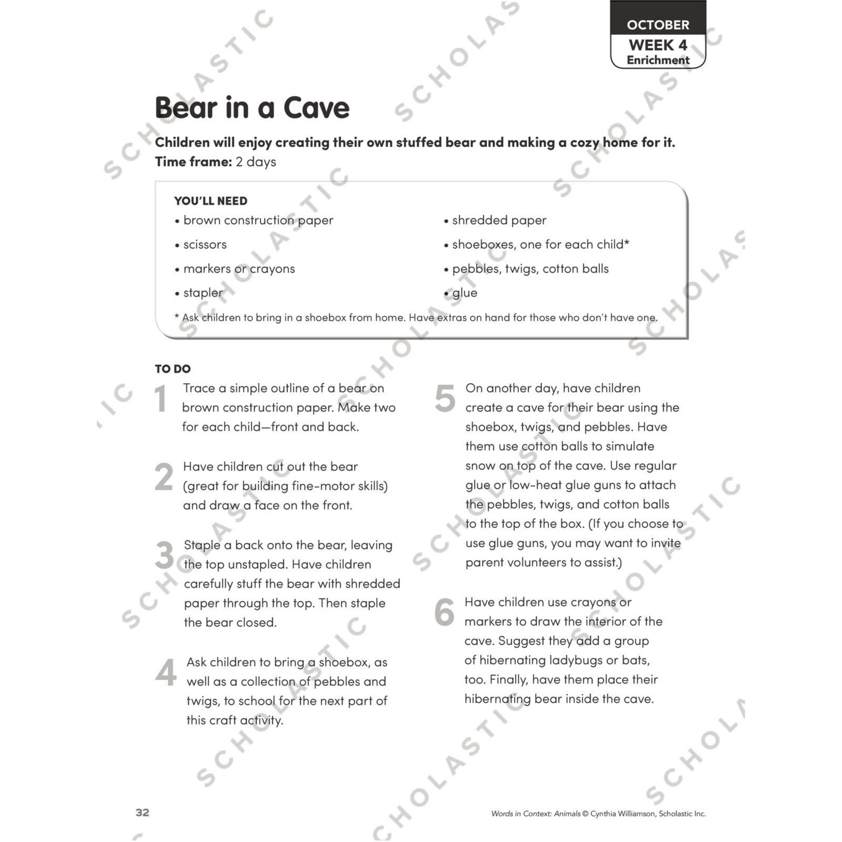 SCHOLASTIC TEACHING RESOURCES Words in Context: Animals