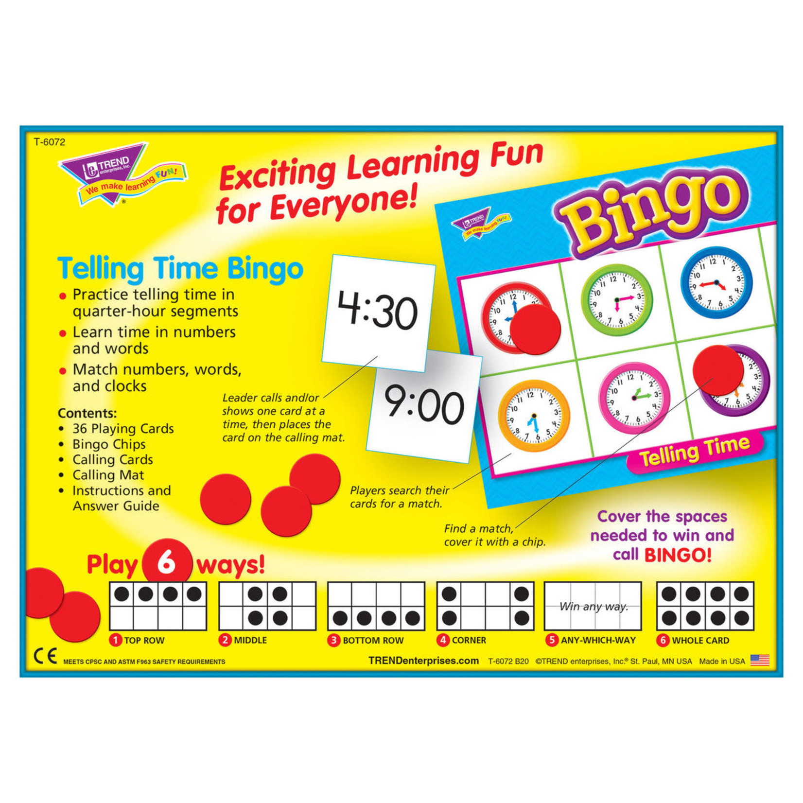 TREND ENTERPRISES INC Telling Time Bingo Game
