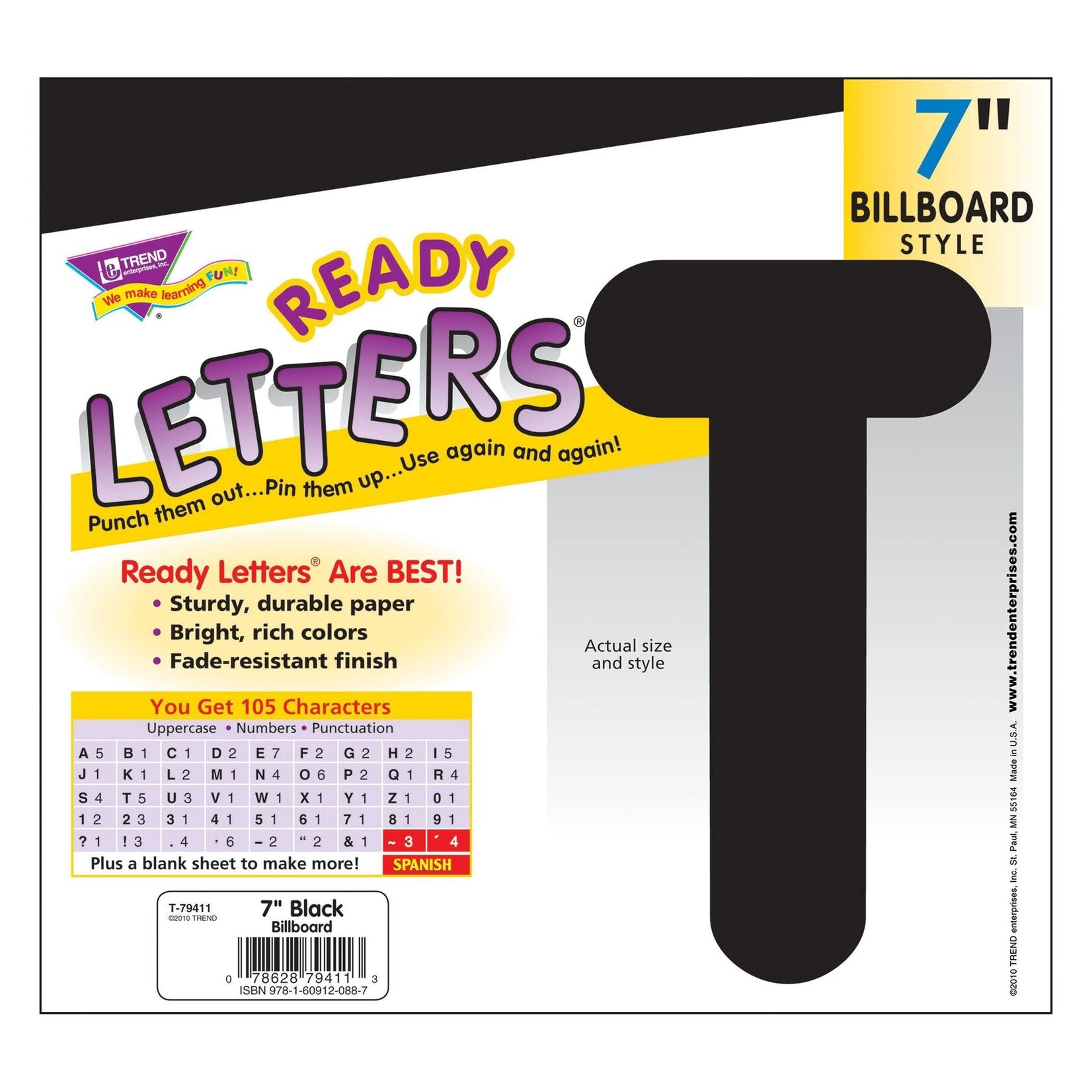 TREND ENTERPRISES INC Black 7-Inch Billboard Uppercase (English/Spanish) Ready Letters®