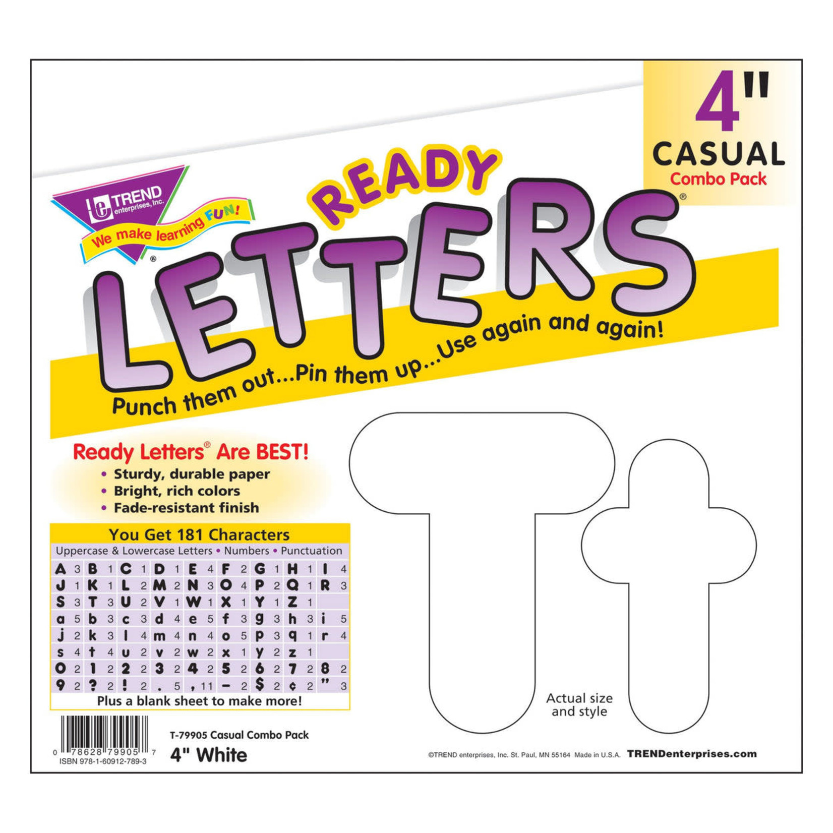 TREND ENTERPRISES INC White 4-Inch Casual Uppercase/Lowercase Combo Pack Ready Letters®