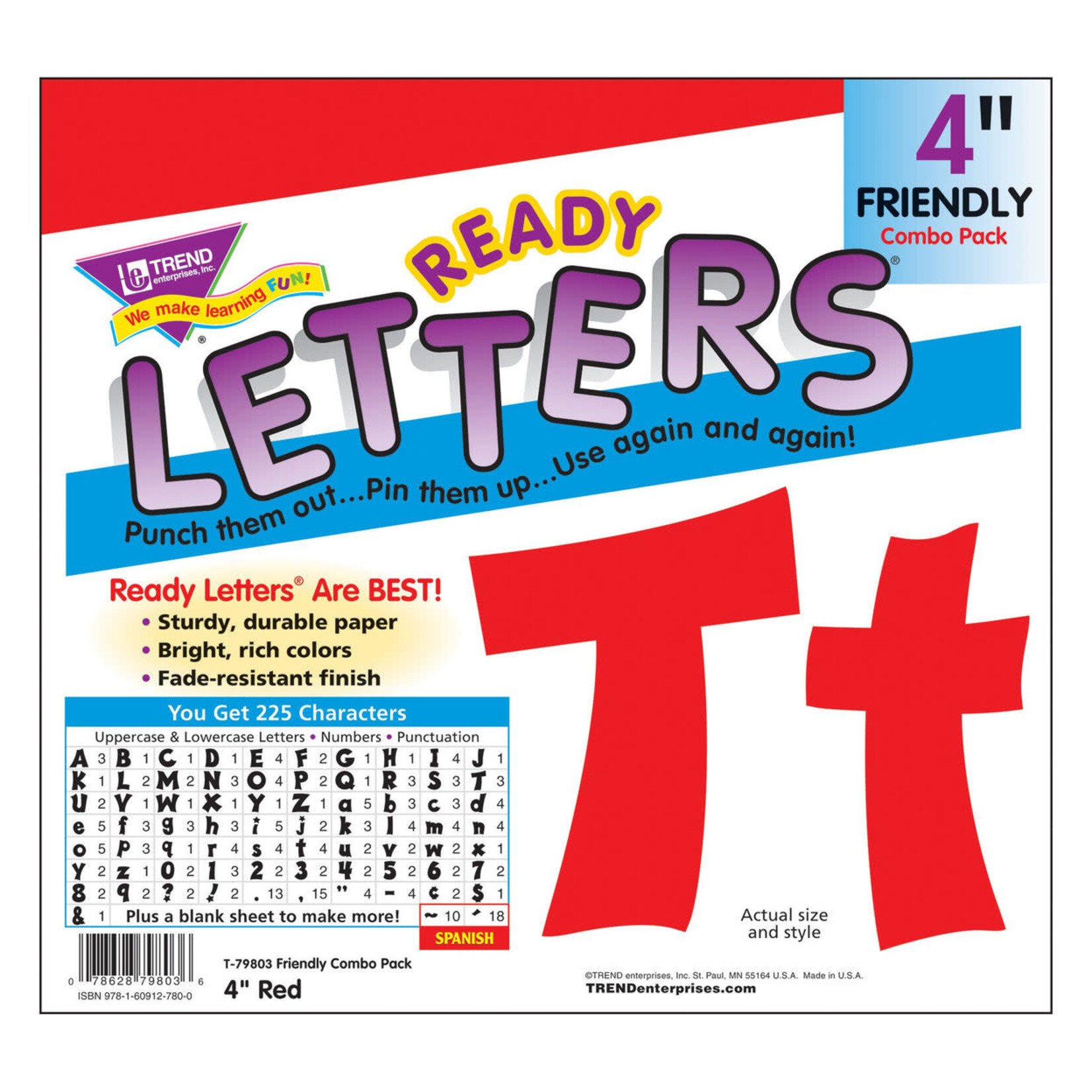 TREND ENTERPRISES INC Red 4-Inch Friendly Uppercase/Lowercase Combo Pack (English/Spanish) Ready Letters®