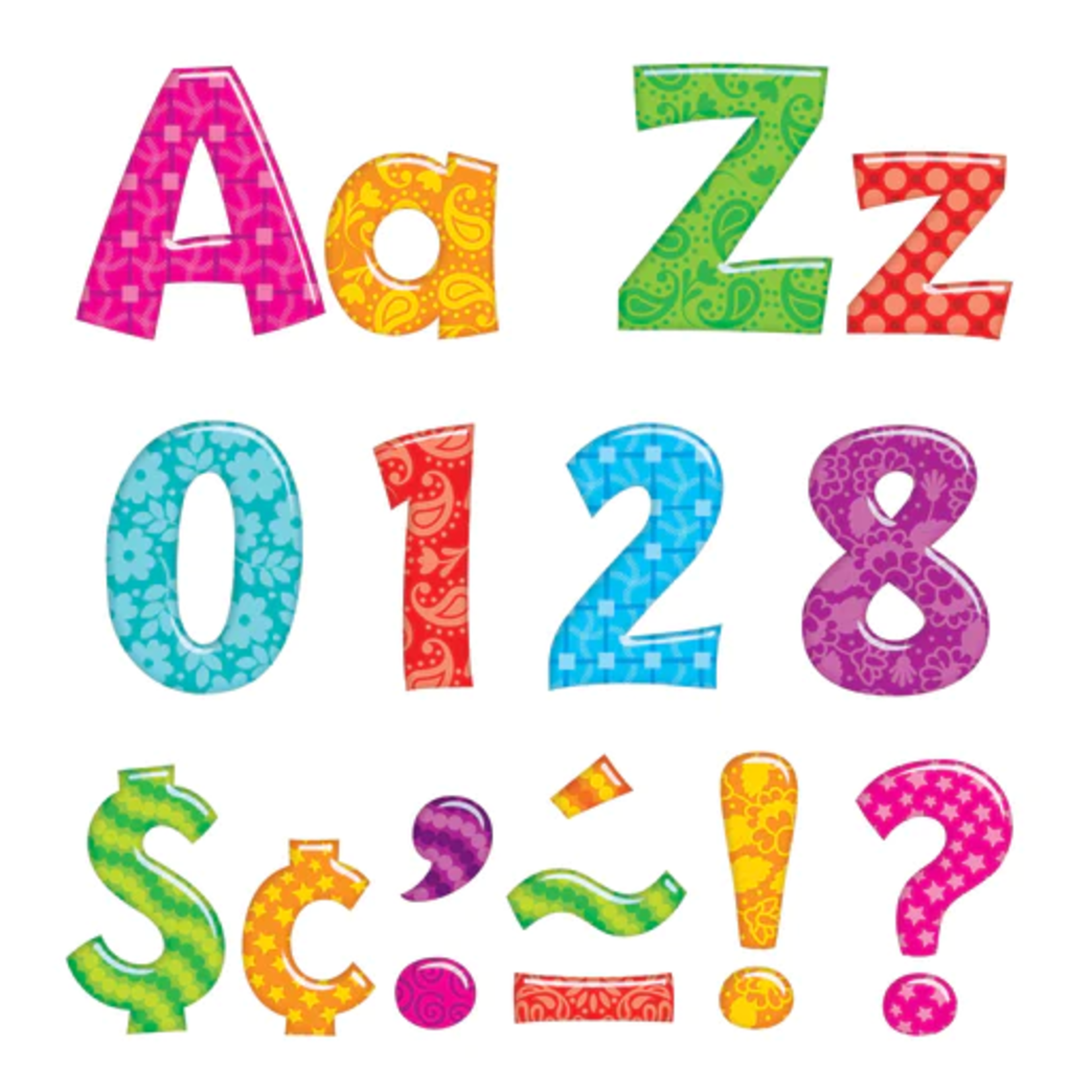 TREND ENTERPRISES INC Owl Stars Colorful Patterns 4-Inch Playful Uppercase/Lowercase Combo Pack (English/Spanish) Ready Letters®