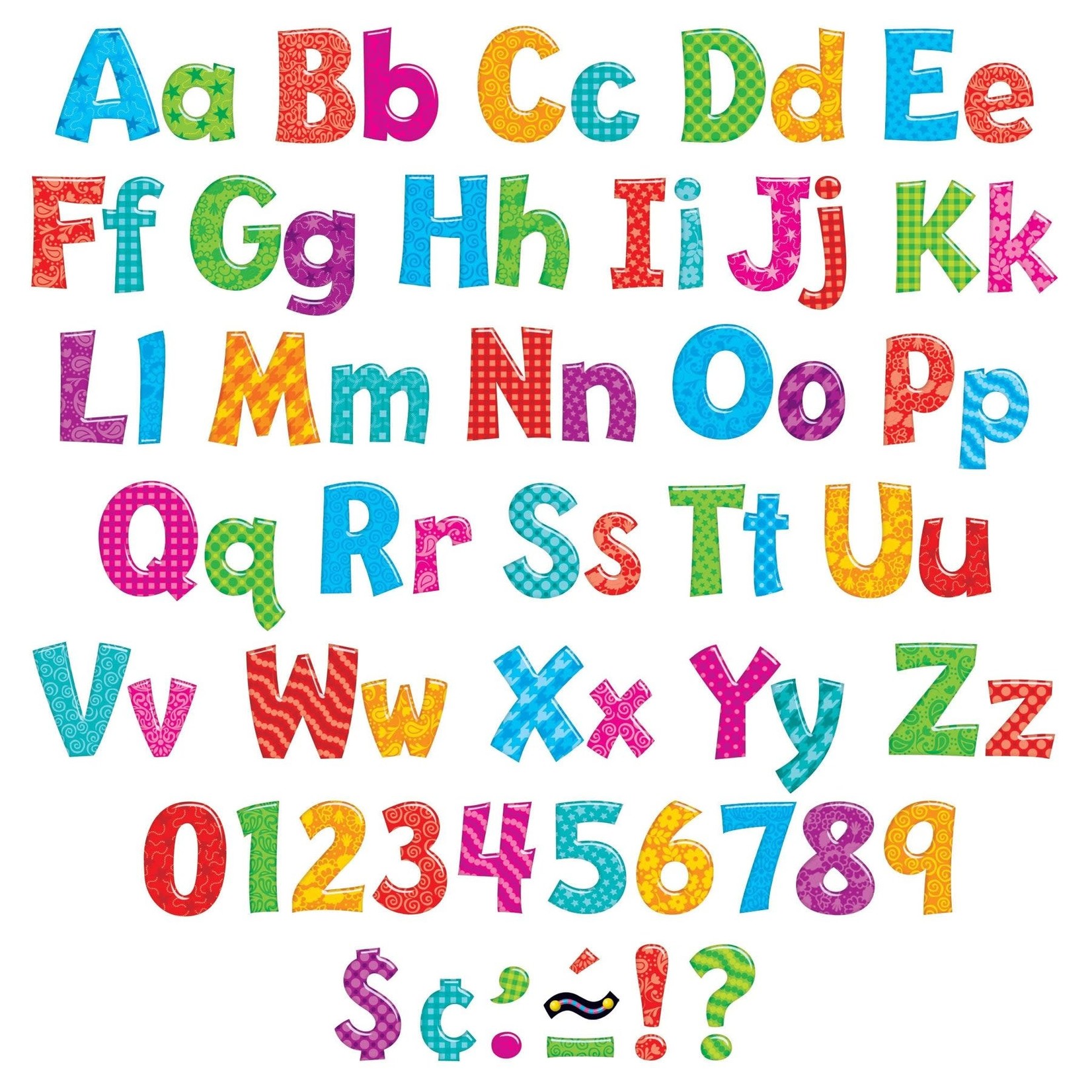 TREND ENTERPRISES INC Owl Stars Colorful Patterns 4-Inch Playful Uppercase/Lowercase Combo Pack (English/Spanish) Ready Letters®