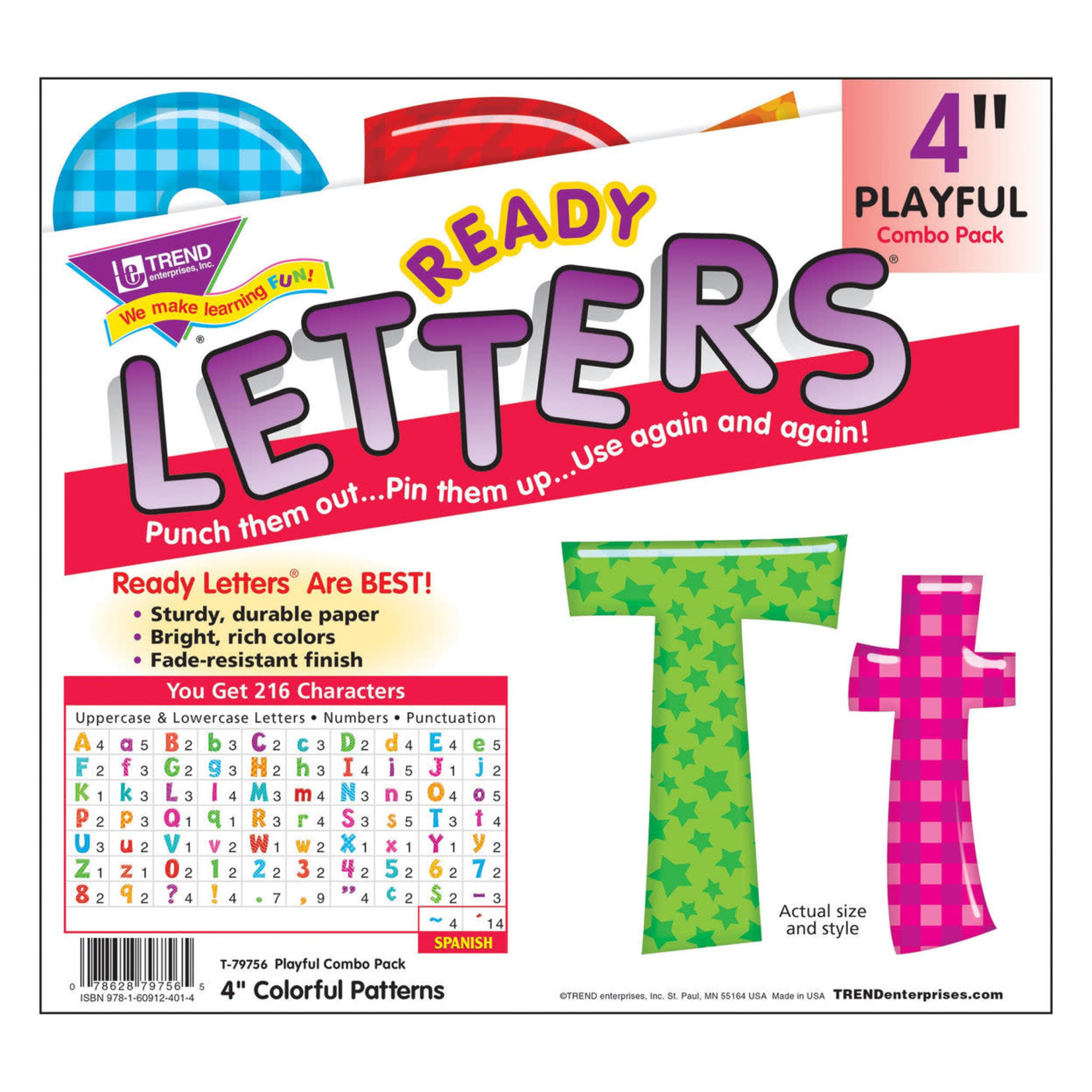 TREND ENTERPRISES INC Owl Stars Colorful Patterns 4-Inch Playful Uppercase/Lowercase Combo Pack (English/Spanish) Ready Letters®