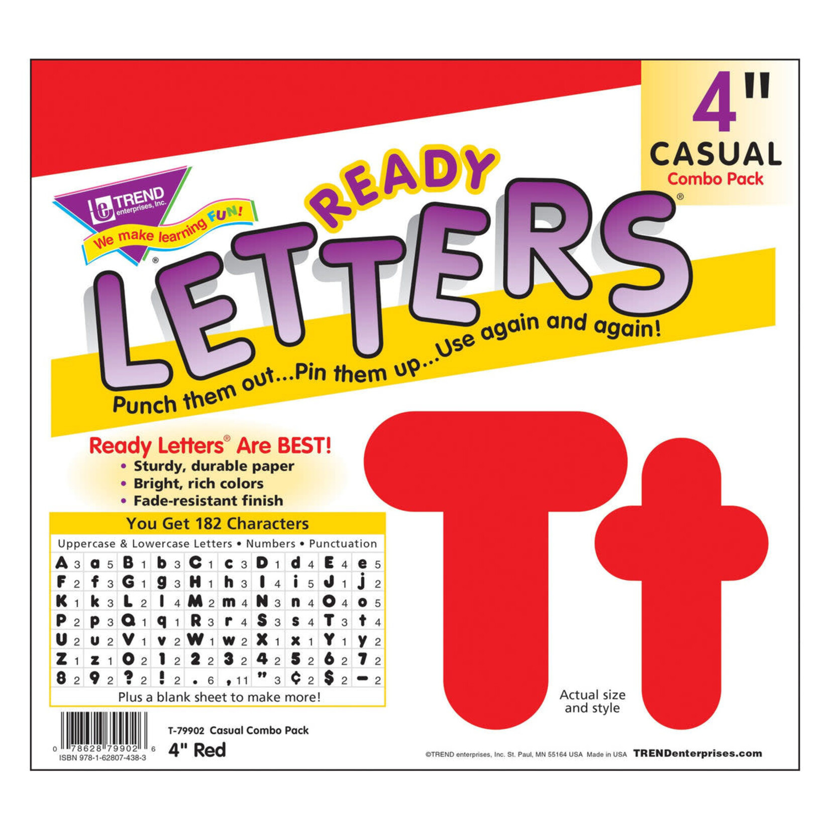 TREND ENTERPRISES INC Red 4-Inch Casual Uppercase/Lowercase Combo Pack Ready Letters®