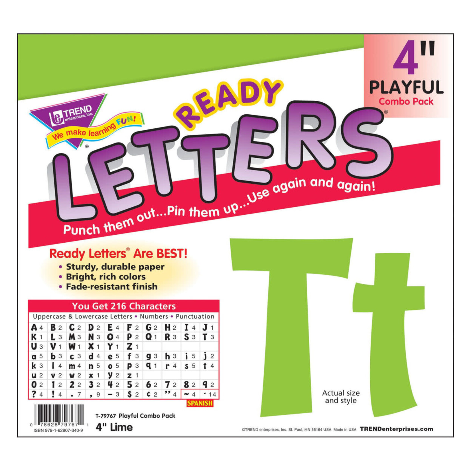 TREND ENTERPRISES INC Lime 4-Inch Playful Uppercase/Lowercase Combo Pack Ready Letters®