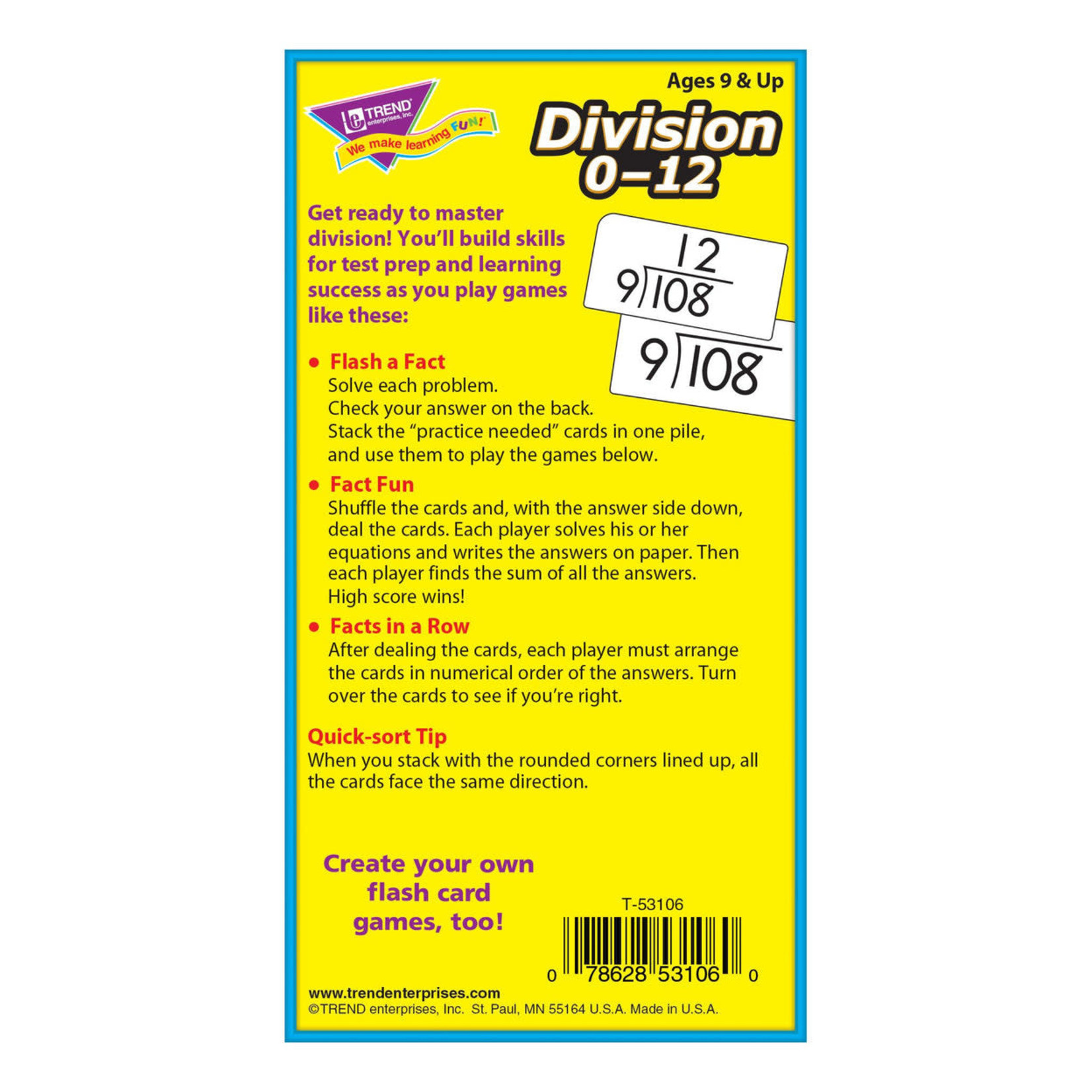 TREND ENTERPRISES INC Division 0-12 Skill Drill Flash Cards