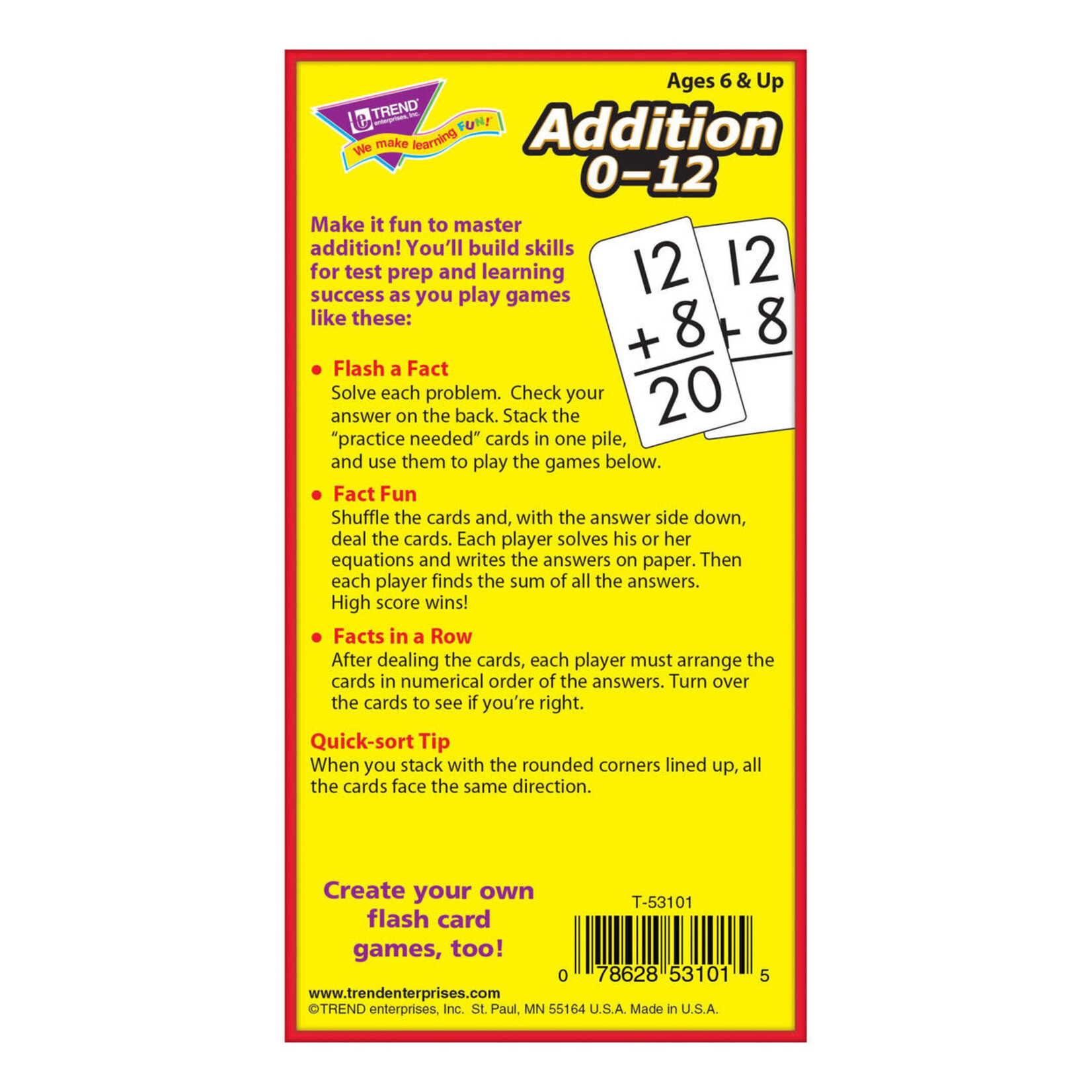 TREND ENTERPRISES INC Addition 0-12 Skill Drill Flash Cards