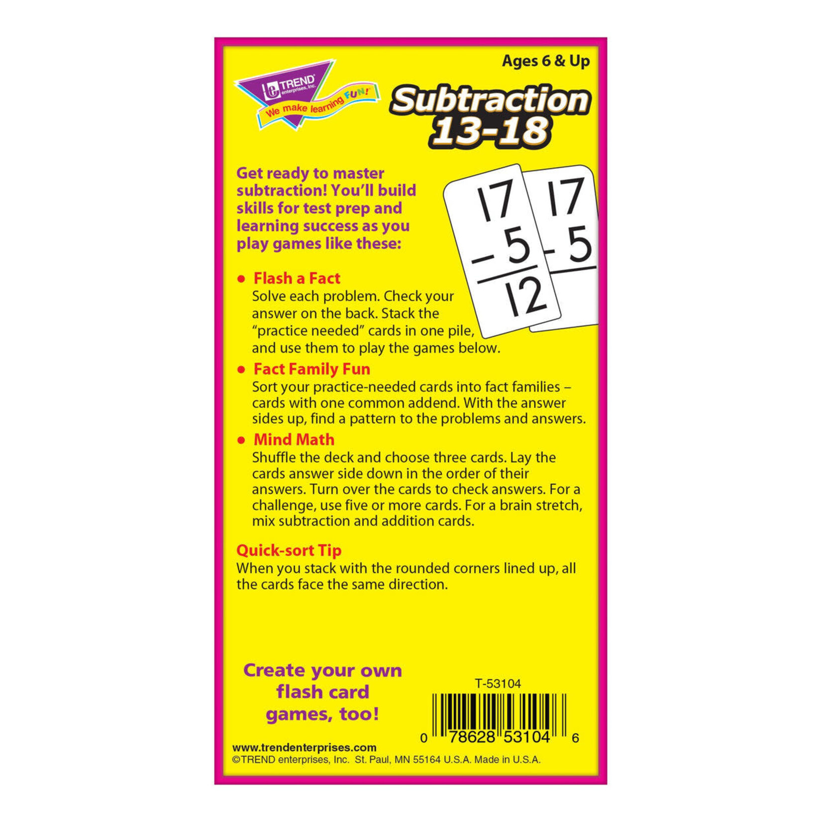 TREND ENTERPRISES INC Subtraction 13-18 Skill Drill Flash Cards