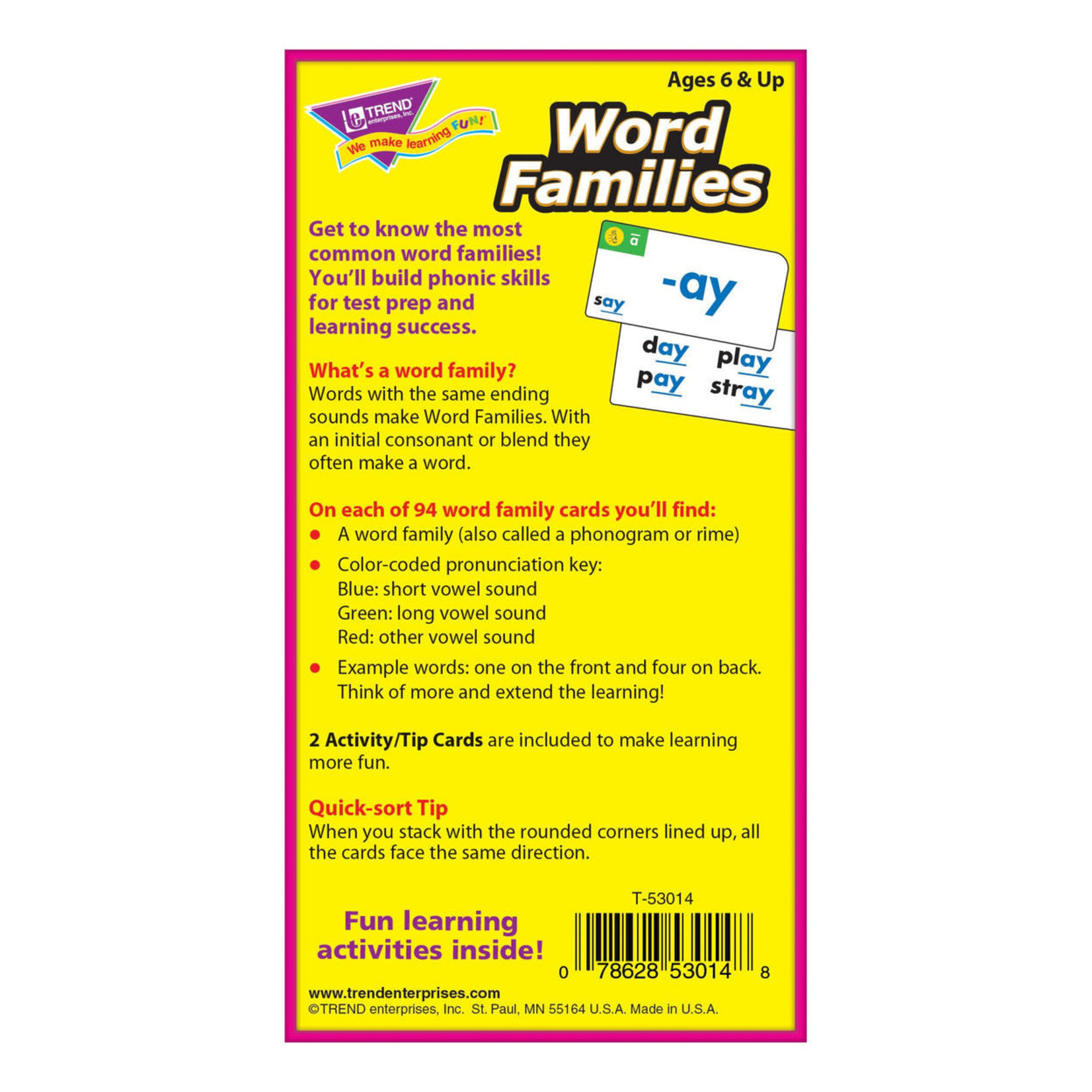 TREND ENTERPRISES INC Word Families Skill Drill Flash Cards