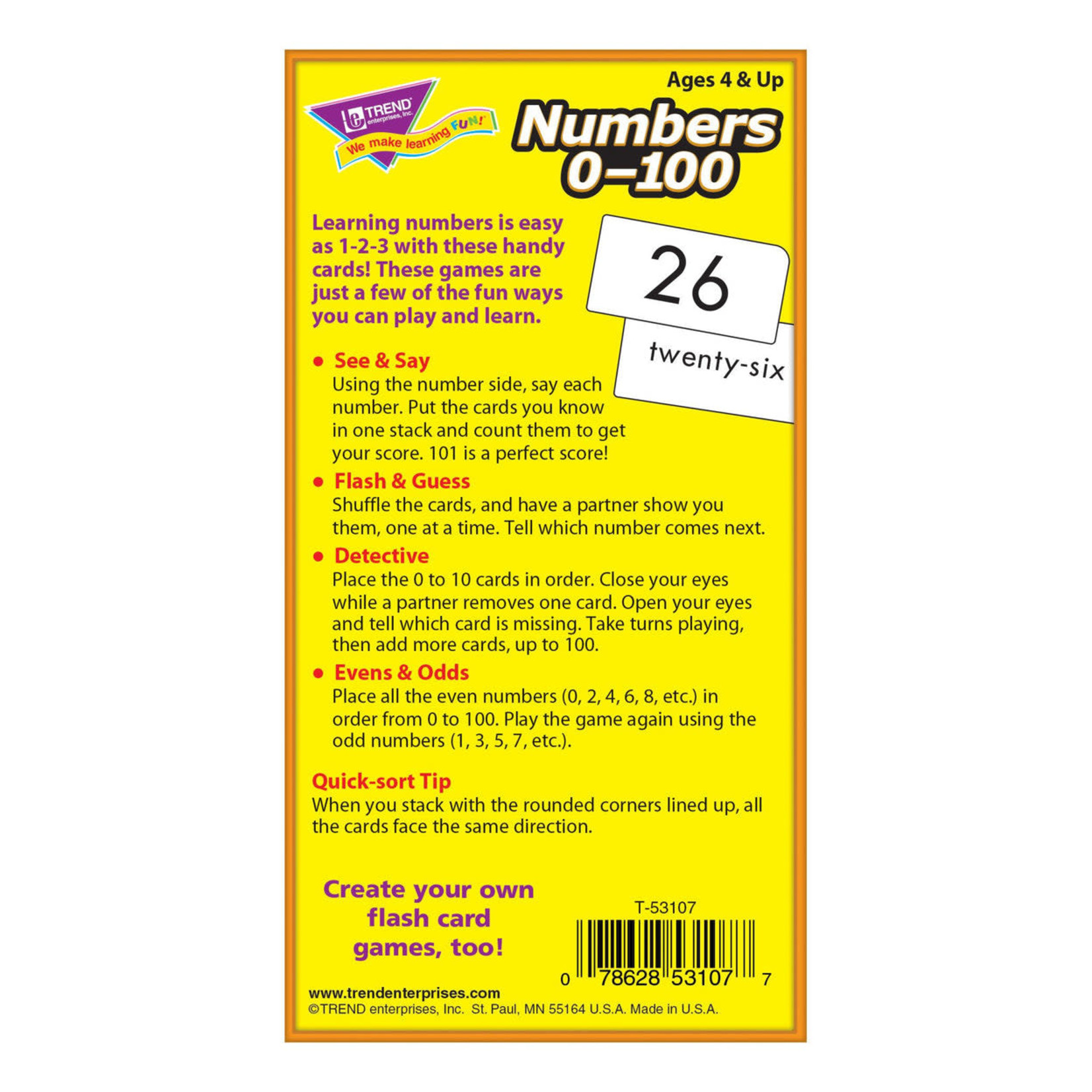 TREND ENTERPRISES INC Numbers 0-100 Skill Drill Flash Cards
