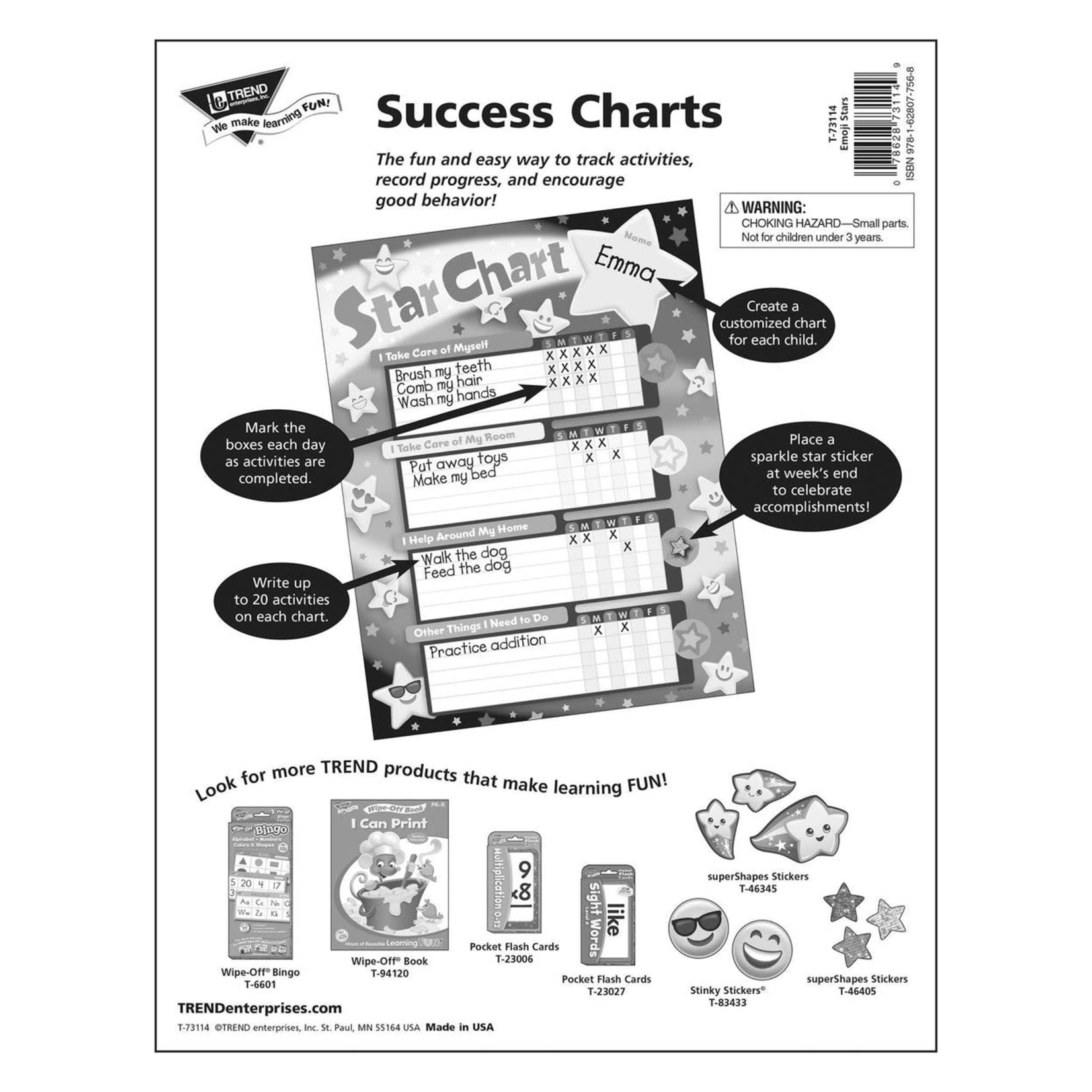TREND ENTERPRISES INC Emoji Stars Success Charts/Chore Charts