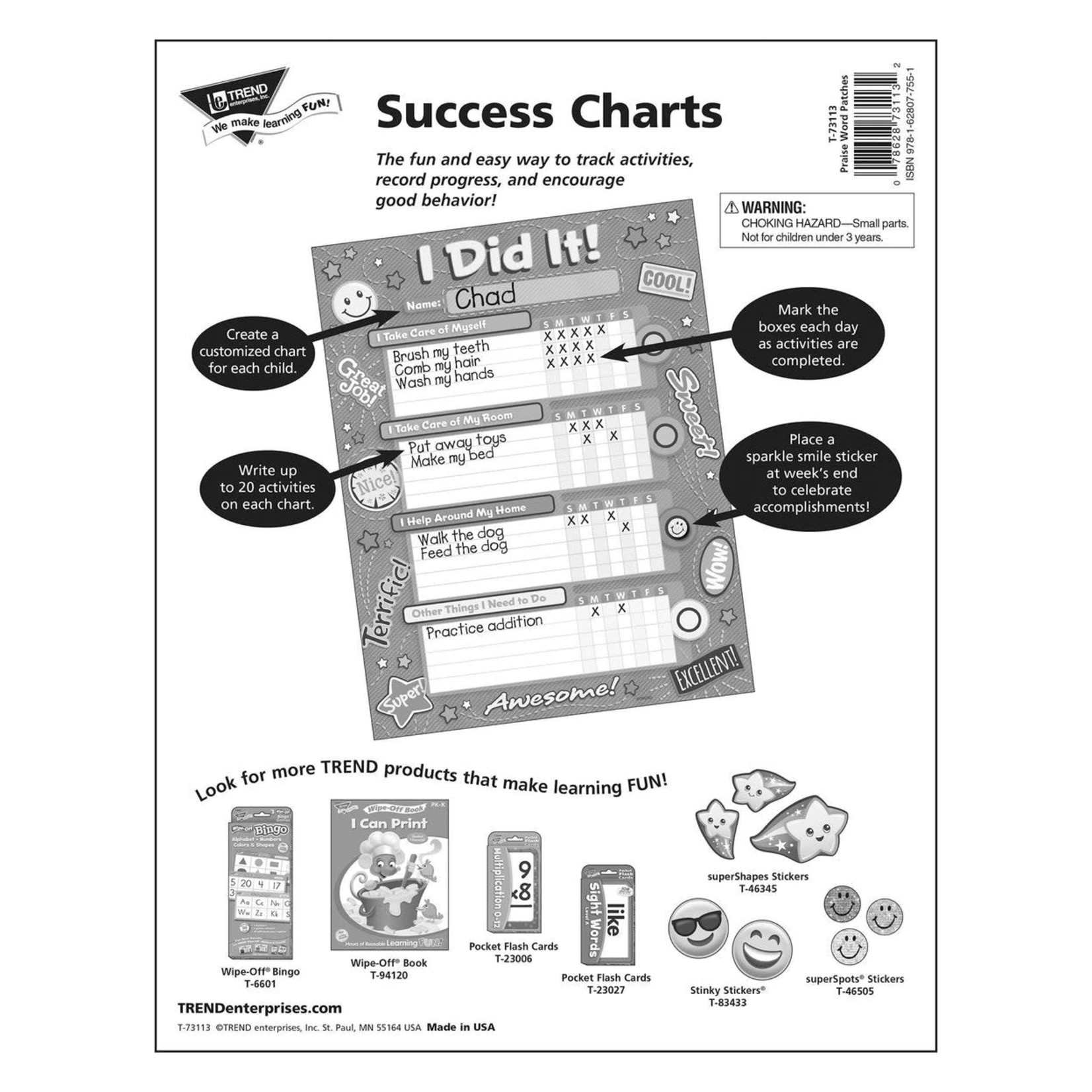 TREND ENTERPRISES INC Praise Word Patches Success Charts/Chore Charts