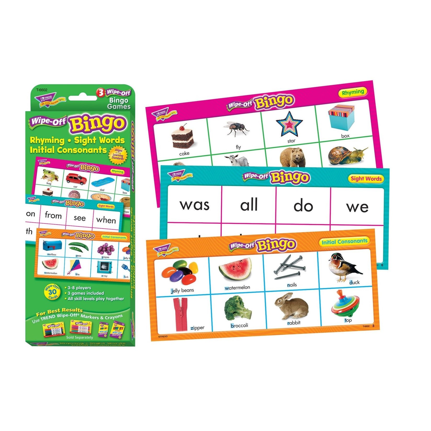 TREND ENTERPRISES INC Rhyming, Sight Words, Initial Consonants Wipe-Off® Bingo