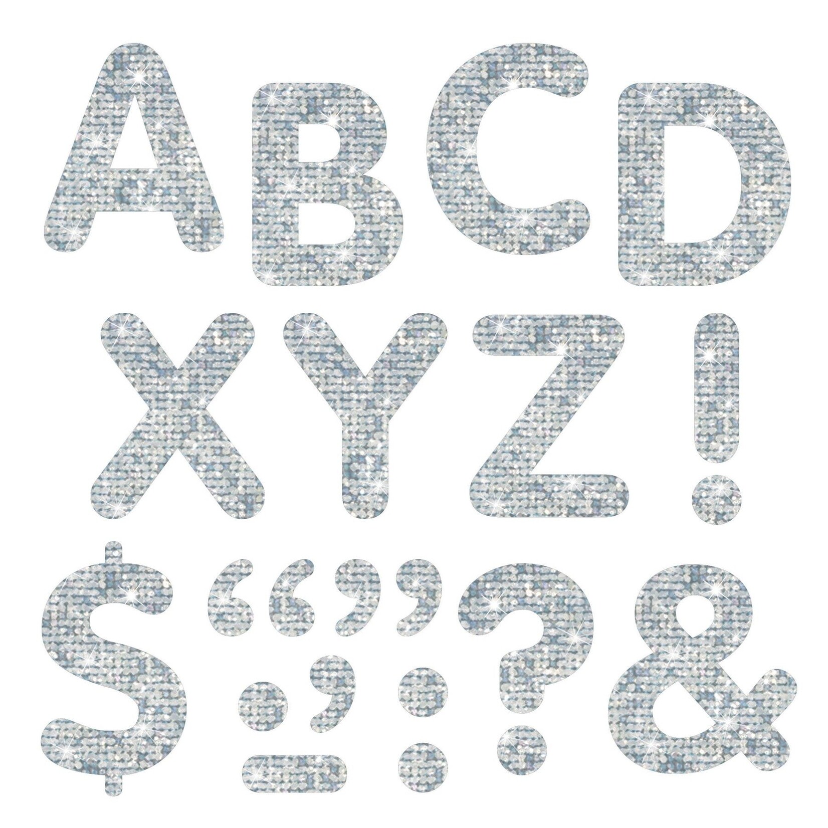 TREND ENTERPRISES INC Silver Sparkle 2-Inch Letters & Marks STICK-EZE® Stick-On Letters